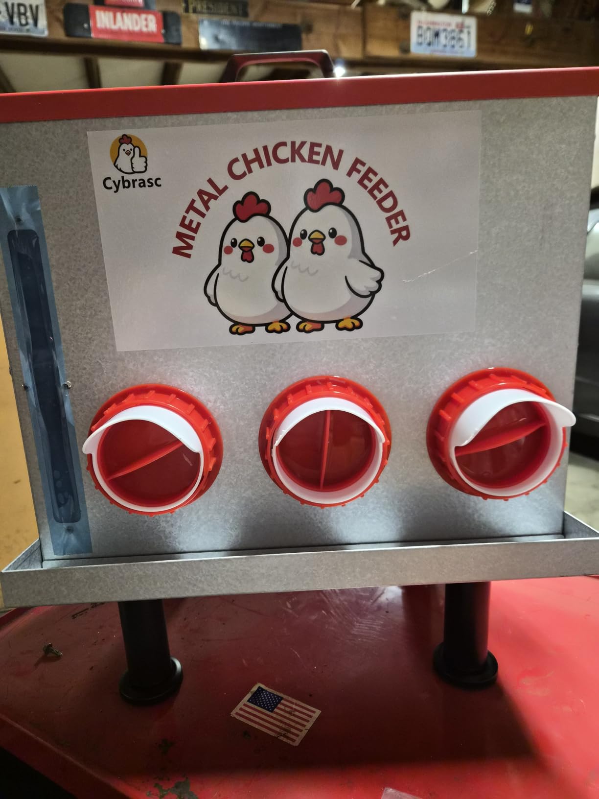 10-Gal Metal Chicken Feeder with Window, Dual No-Waste Design, Automatic Large Chicken Feeder for Outdoor Coops, Rust-Proof Alloy Steel Poultry Feeder with Adjustable Legs (Red) customer photo 2