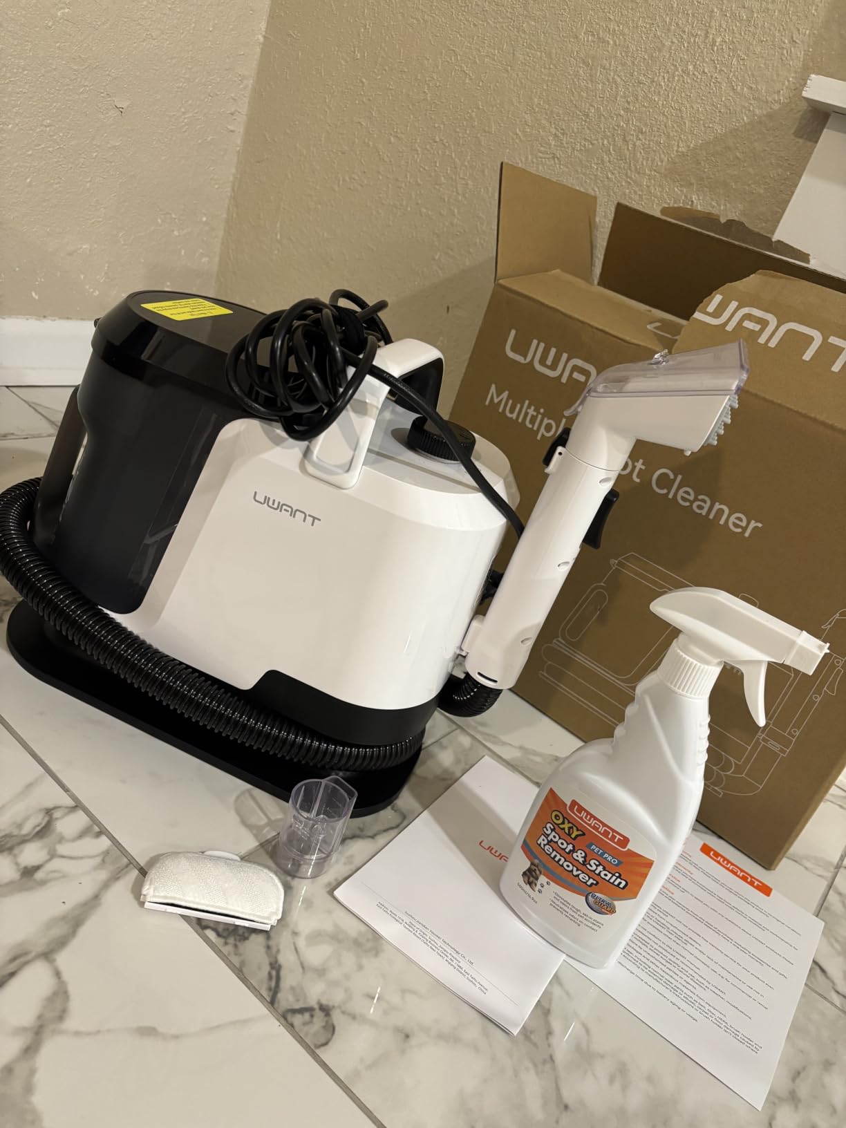 Uwant Upholstery Cleaner Machine with 18Kpa Suction Portable Carpet Cleaner Machine for Cars, Pets with Pet Pro Solution and Self Cleaning Tools customer photo 2