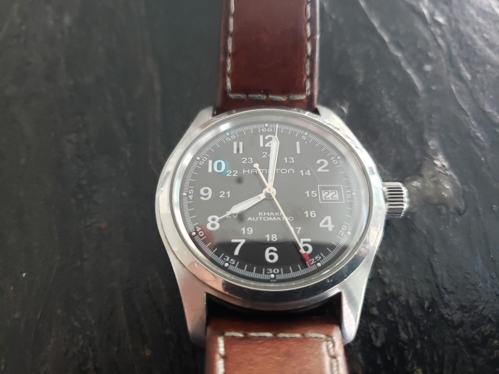 Hamilton Khaki Field Automatic Men's Watch, 38mm Stainless Steel Case, Swiss Made, Black Dial Analog Wrist Watch for Men, 100m Waterproof, Sapphire Crystal, 3-Hand Movement, Cow Leather Strap customer photo 2