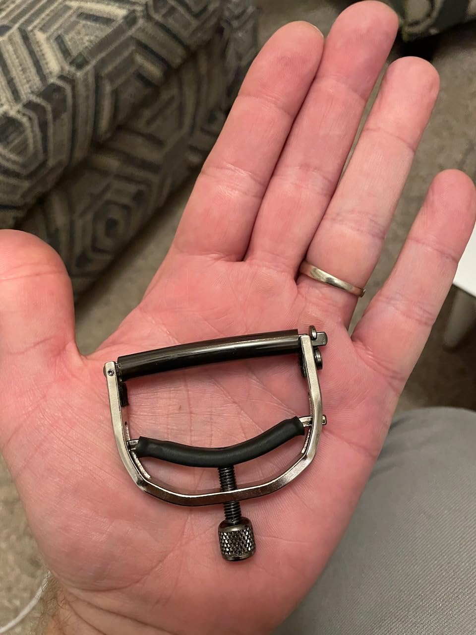 Paige 6-String Acoustic Guitar Capo, Smokey Black Finish | Handmade in the USA, Adjustable Screw and Direct Center Tension Saddle, Radiused Bar, Secure Latch, Felt-Lined Protection customer photo 2