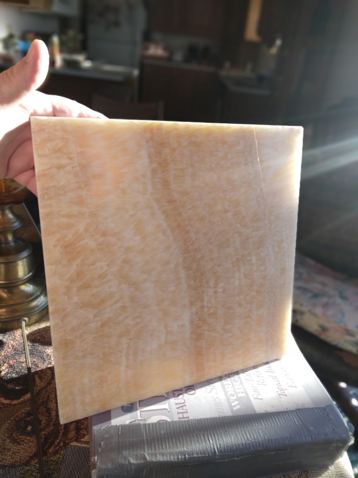 Tenedos Premium Gold Onyx 12x12 Polished Marble Tile - Natural Stone for Bathroom Floor, Kitchen Backsplash, Fireplace Surround, Wall Accent Applications (1 Piece) customer photo 1
