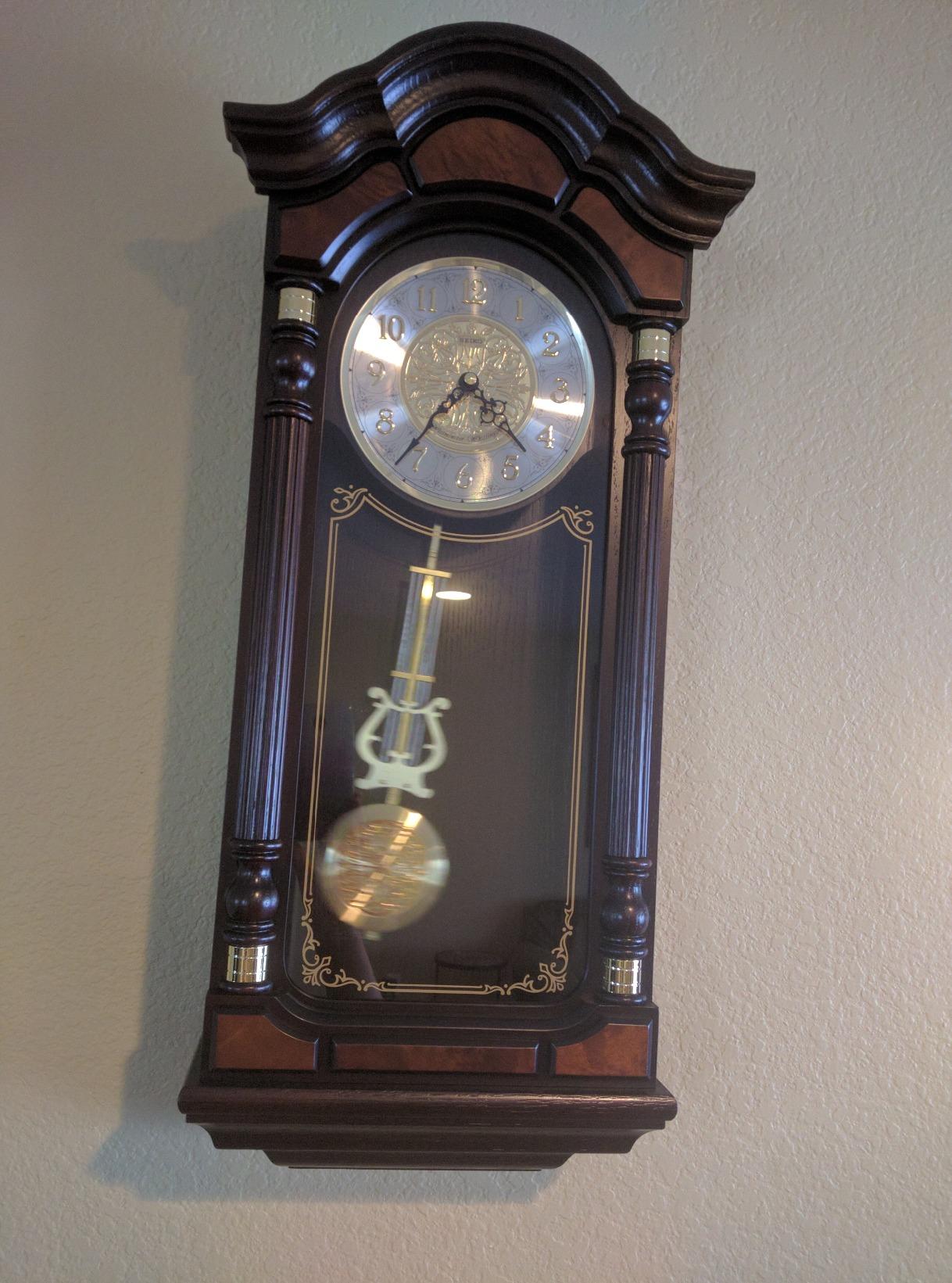 SEIKO QXH004BLH Oak Wood Pendulum Wall Clock with Chimes, Dark Brown, 28 x 12.5 x 6 Inches customer photo 1