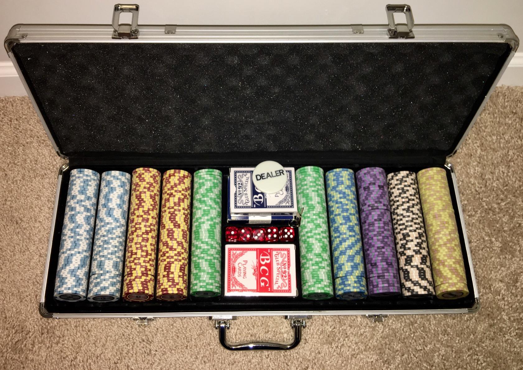 Versa Games Poker Chip Set - Casino Grade 13.5g Poker Chips, 7 Color Chip Denomination - 2 Decks of Cards, Dice, Dealer Button 13.5g Clay Monte Carlo Poker Chips Set customer photo 2