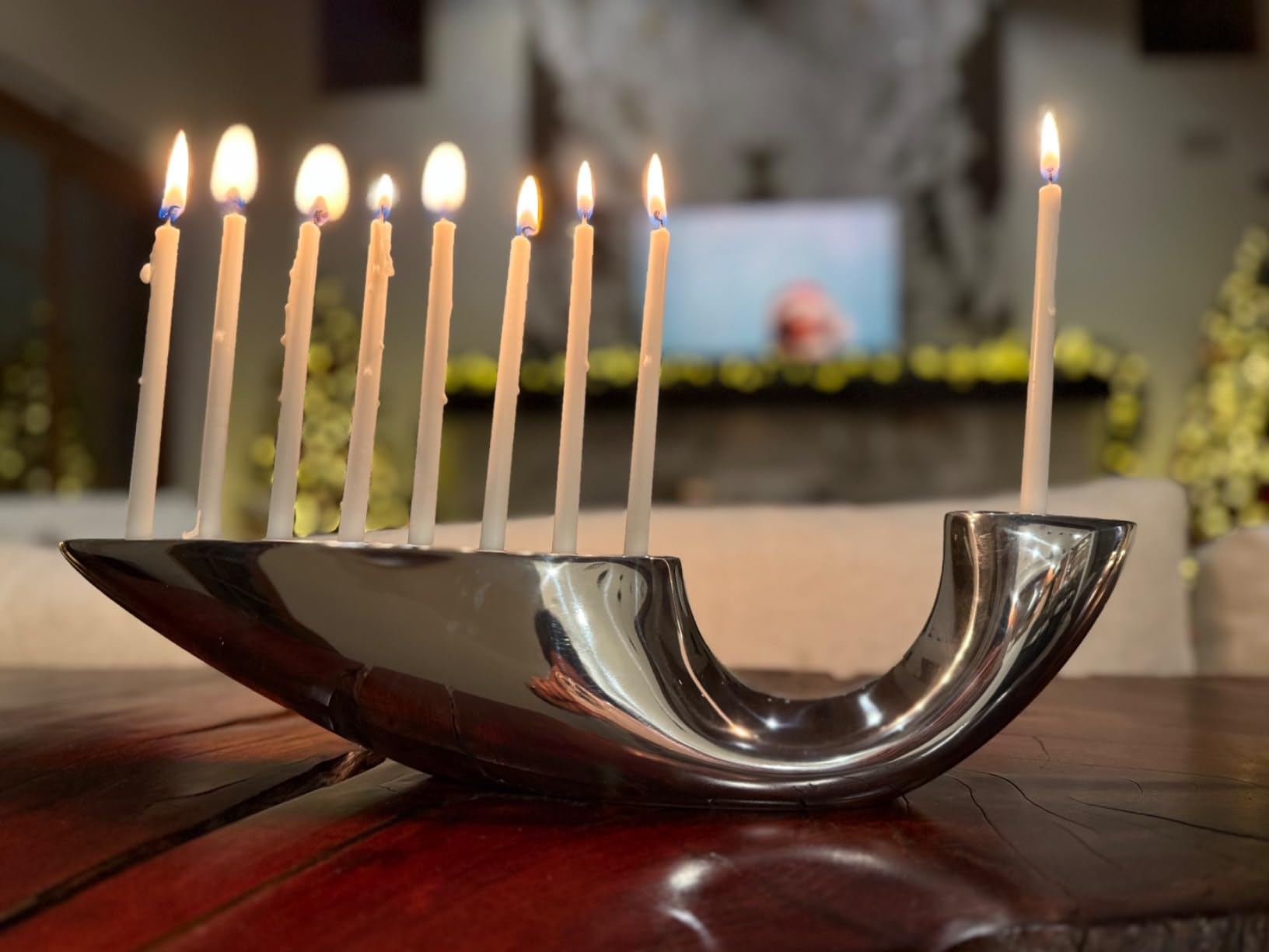 Nambé Illume Menorah 14-Inch, Modern Hanukkah Candle Holder, Designer Alloy Judaica Centerpiece for Holiday & Wedding Gift, Sculptural Metal Display, Durable Family Heirloom customer photo 2