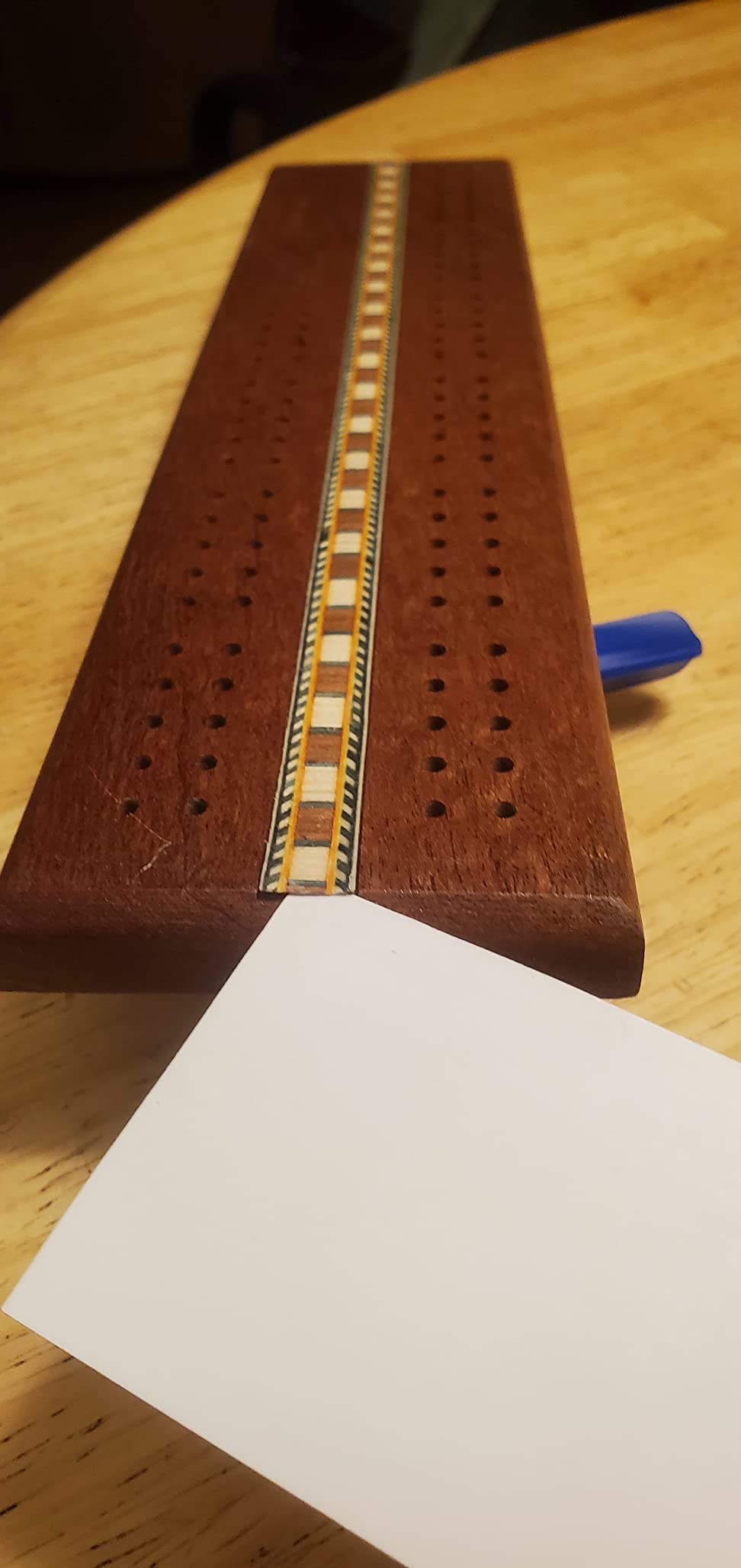 Sterling Games Wooden Cribbage 12 inch Double Track Cribbage Board with Rich Italian Inlaid for 2 Players Playing Cards Included customer photo 1