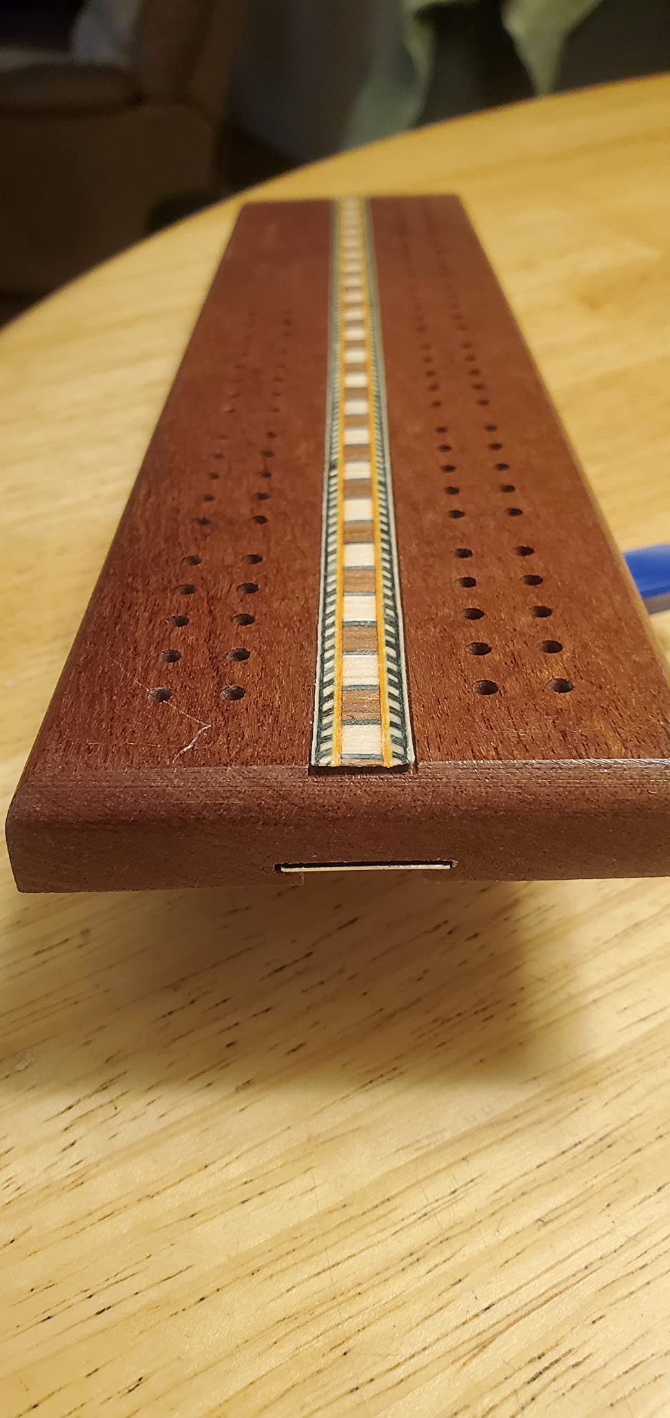 Sterling Games Wooden Cribbage 12 inch Double Track Cribbage Board with Rich Italian Inlaid for 2 Players Playing Cards Included customer photo 2