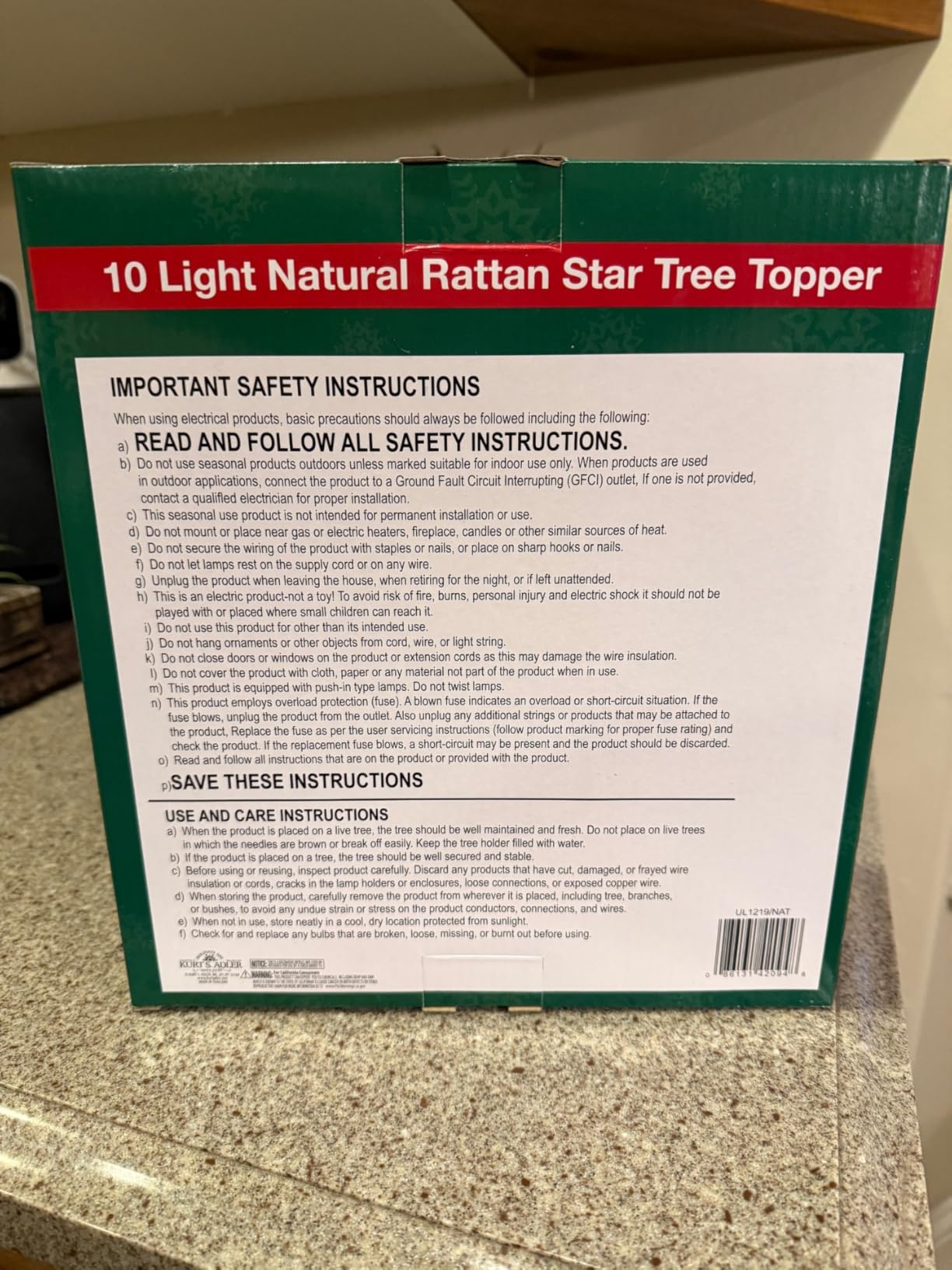 Kurt Adler UL1219/NAT 10 Light Indoor Rattan Natural Star Treetop customer photo 2