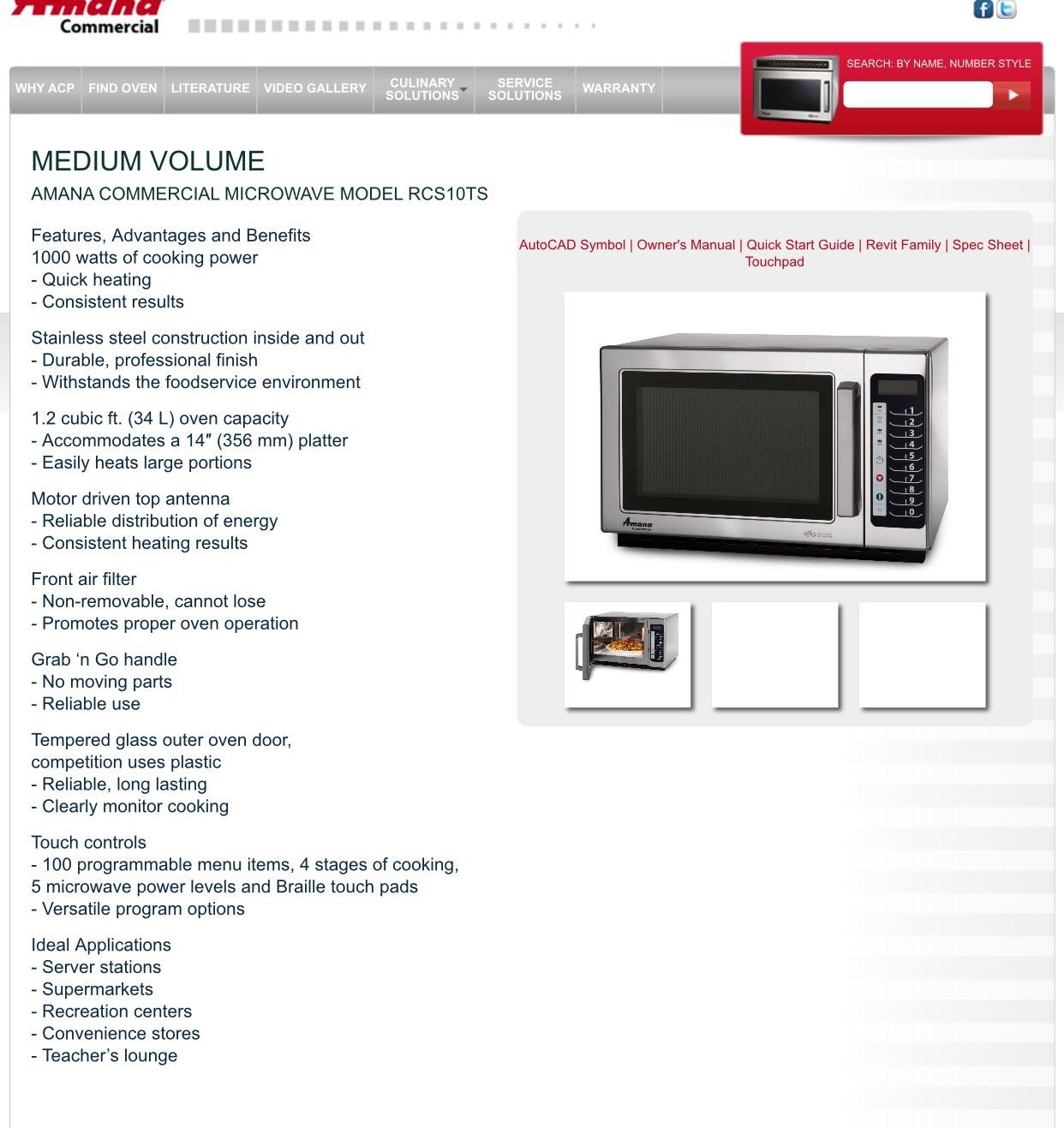 Amana RCS10TS 1000 Watt Stackable Countertop Commercial Microwave with Push Button Controls for Restaurant Buffet Catering Service, 1.2 Cu. Ft, Stainless Steel, 120v, NSF customer photo 1