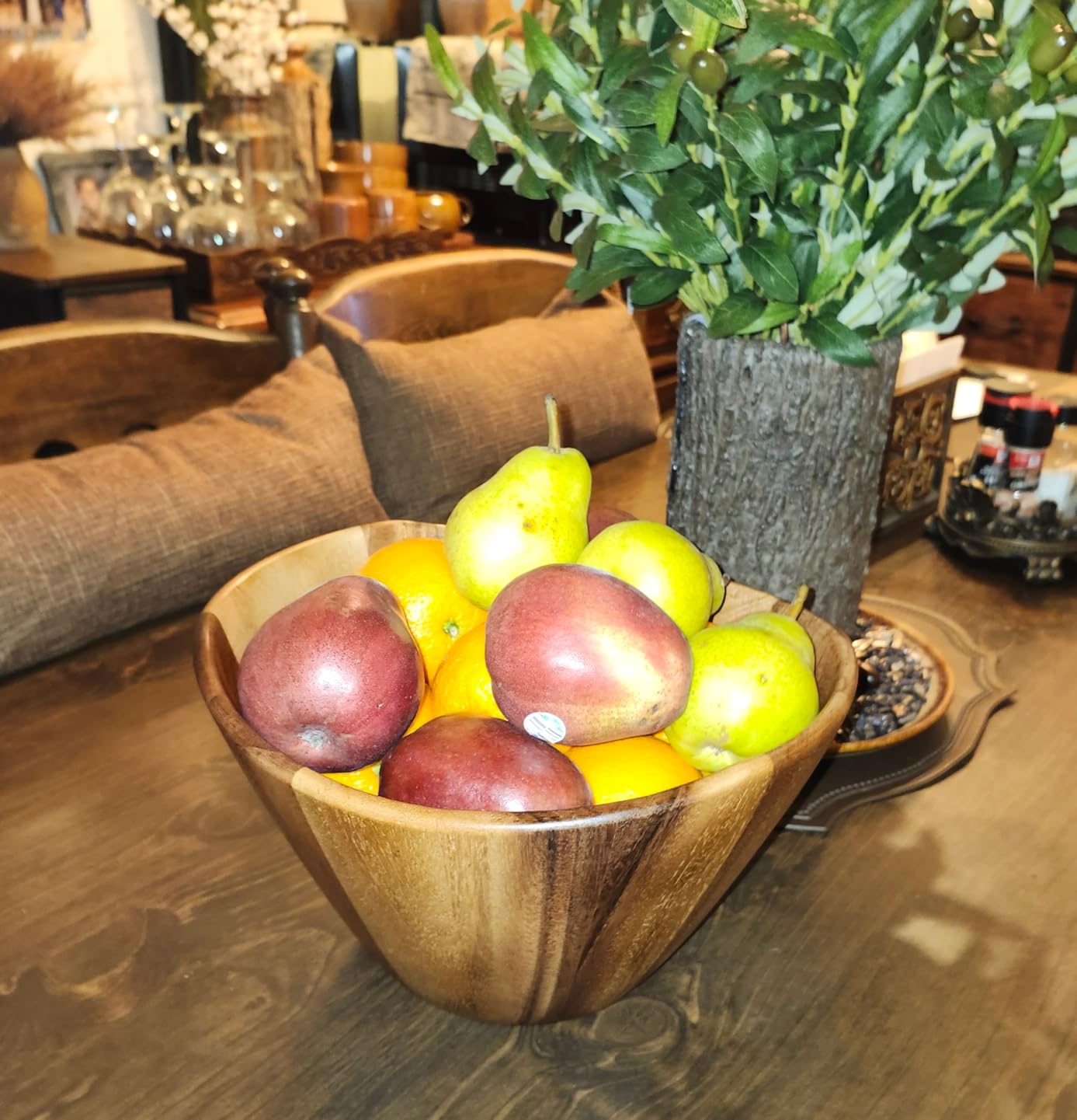 Lipper International Acacia Wave Serving Bowl for Fruits or Salads, Large, 12