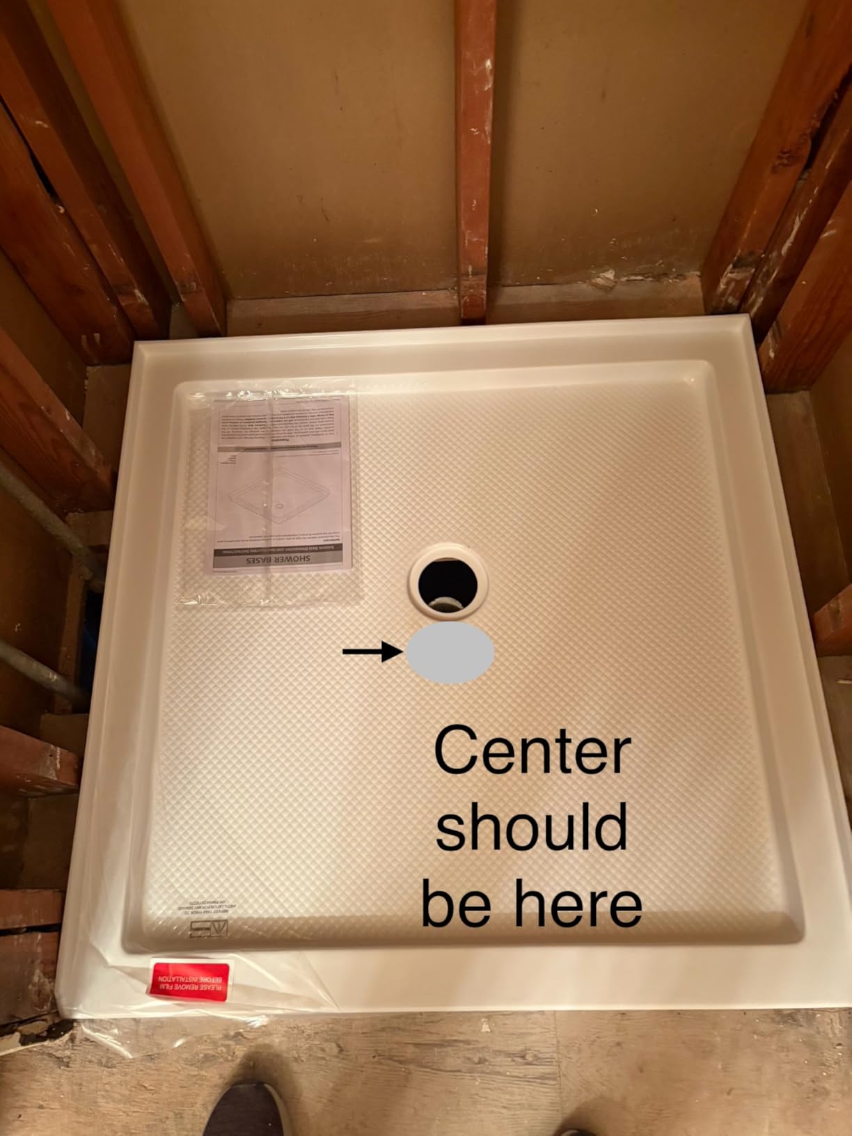 DreamLine SlimLine 36 in. D x 36 in. W x 2 3/4 in. H Center Drain Single Threshold Shower Base in White, DLT-1136360 customer photo 2