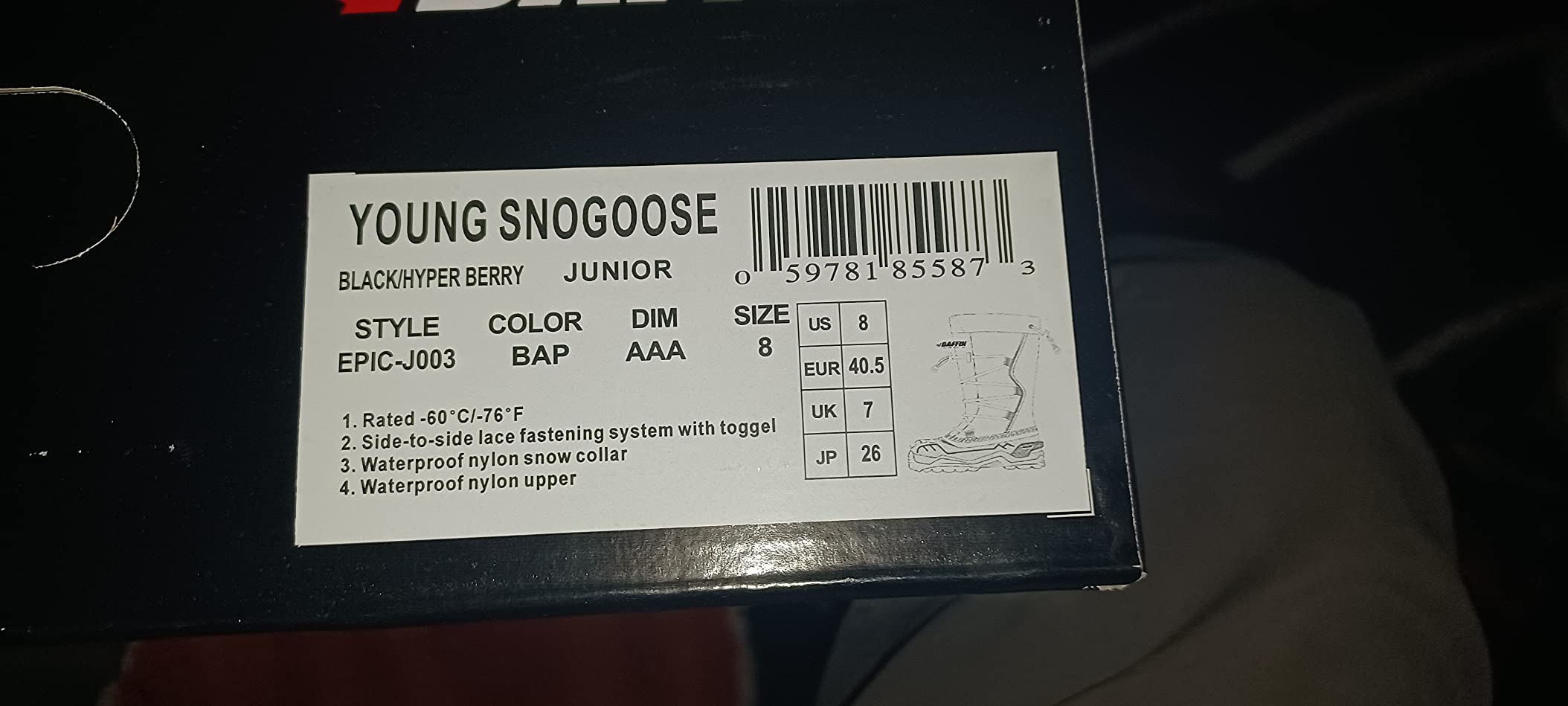 Baffin Kids' Junior Young Snogoose Insulated Waterproof Flexible Comfort-Fit Multi-Layer Tall Snow Boots w/Polar Rubber Base customer photo 1