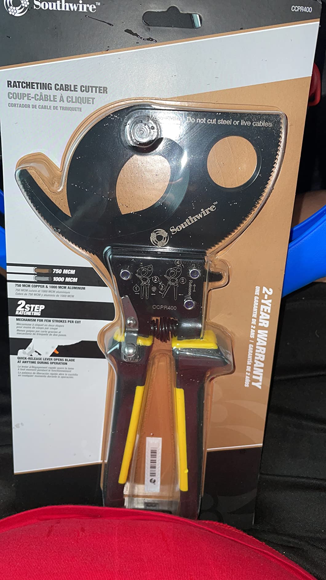 Southwire Cable Cutter Tool - Ratcheting Action for Smooth, Controlled Cuts - Hardened Steel Blades - Molded Grip - Cuts Copper & Aluminum Wire - 750 MCM Capacity customer photo 2