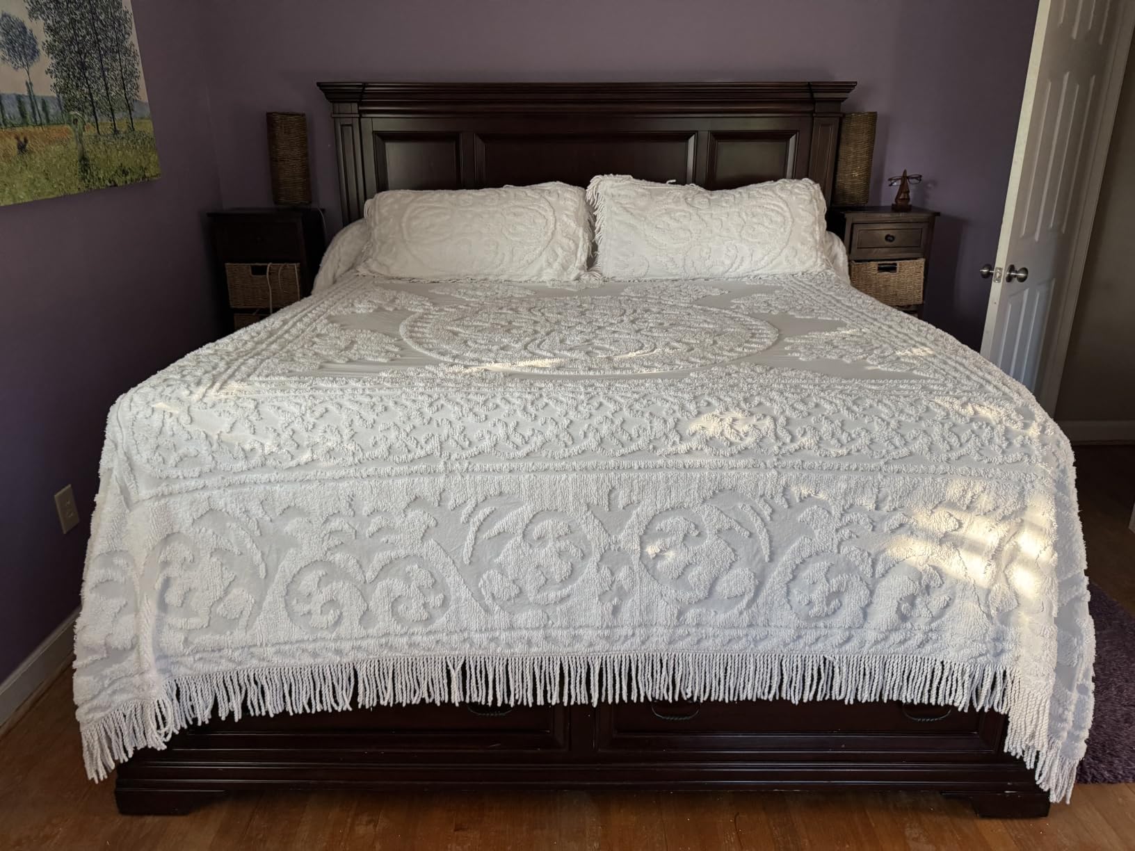 Beatrice Home Fashions Medallion Standard Cotton Chenille Sham, Ivory | Vintage tufted lightweight soft, cozy plush 100% cotton standard size pillow sham with fringed hem and medallion design customer photo 2