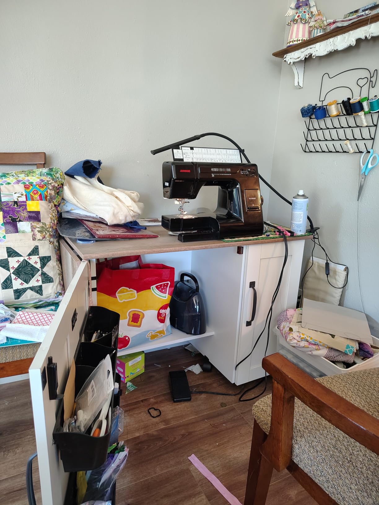 Sauder Folding SewingTable & Craft Cart Storage Cabinet, in Soft White customer photo 2