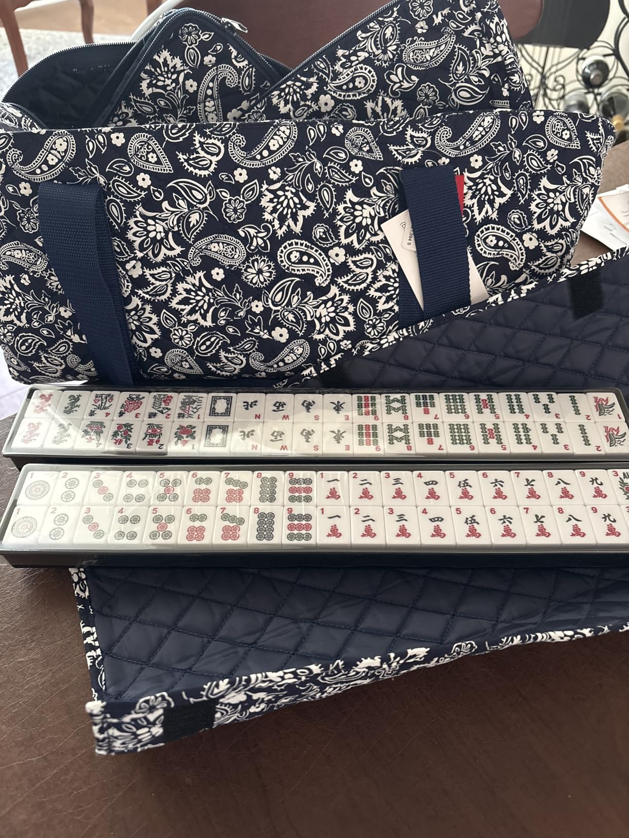 Linda Li American Mahjong Set 166 Premium White Tiles, 4 All-in-One Rack/Pushers, Blue Paisley Soft Bag - Classic Full Size Complete Mahjongg Set customer photo 1