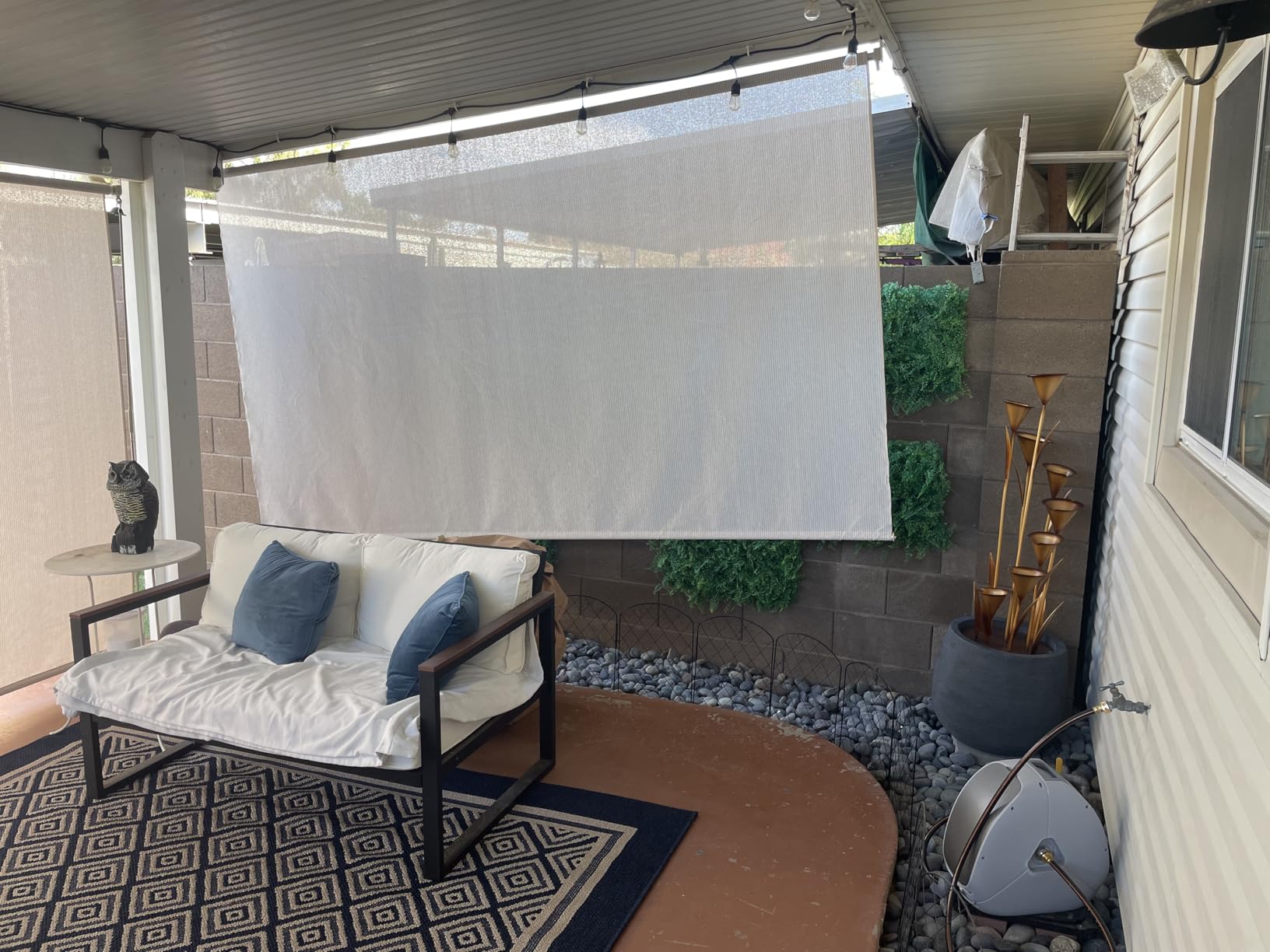 Coolaroo Outdoor Roller Shade with Wand - 95% UV Block Breathable Light Filtering Shade for Patio or Porch, Fade-Resistant, Easy-Clean Fabric, 8ft x 8ft, Pebble customer photo 1