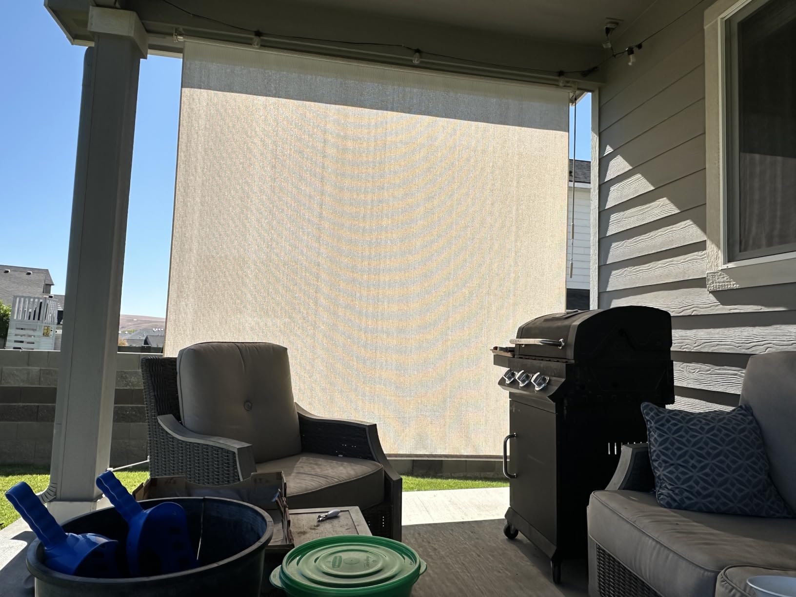 Coolaroo Outdoor Roller Shade with Wand - 95% UV Block Breathable Light Filtering Shade for Patio or Porch, Fade-Resistant, Easy-Clean Fabric, 8ft x 8ft, Pebble customer photo 2