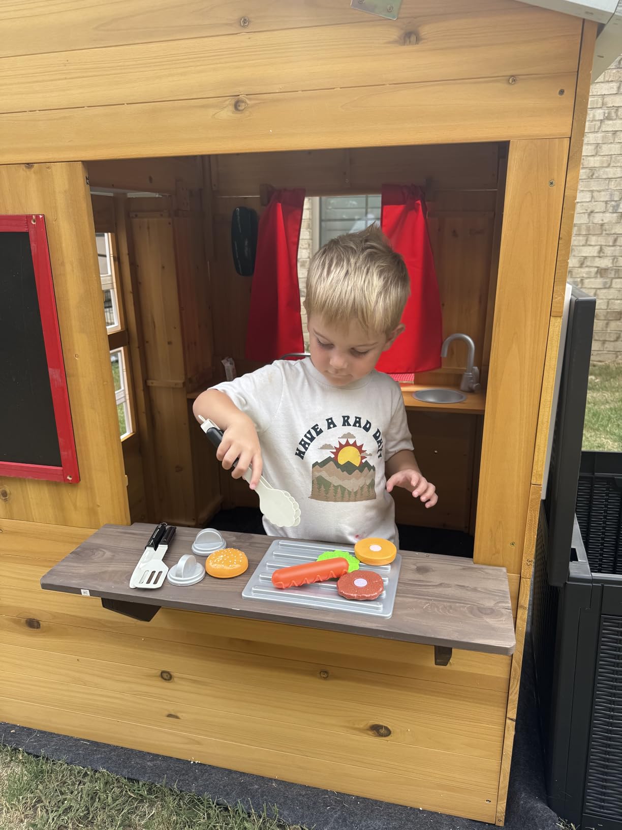 KidKraft Modern Outdoor Wooden Playhouse with Picnic Table, Mailbox and Outdoor Grill, Gift for Ages 3+ customer photo 2