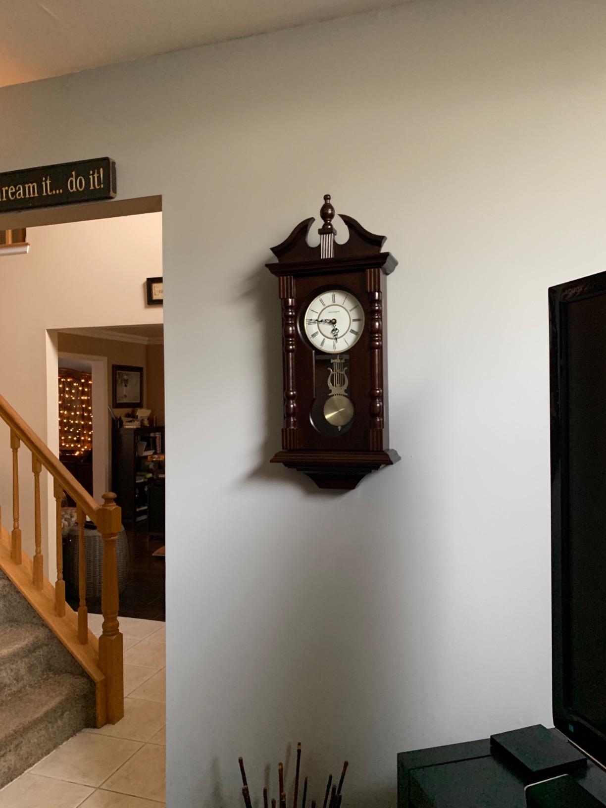 Wall Clocks: Grandfather Wood Wall Clock with Chime. Pendulum Wood Traditional Clock. Makes a Great Housewarming or Birthday Gift Wall Clock Chimes Every Hour with Westminster Melody customer photo 2