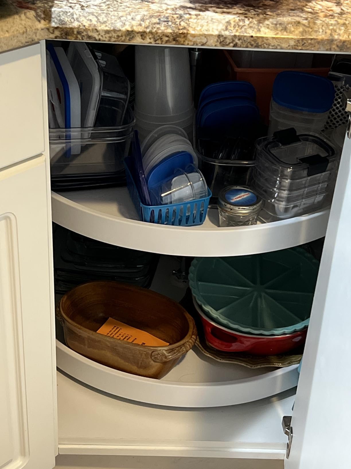 Rev-A-Shelf 18 Inch Dual Full-Circle Lazy Susan Organizer for Upper Corner Kitchen Cabinets, Plastic Home Storage 2 Tier Shelves, White customer photo 1