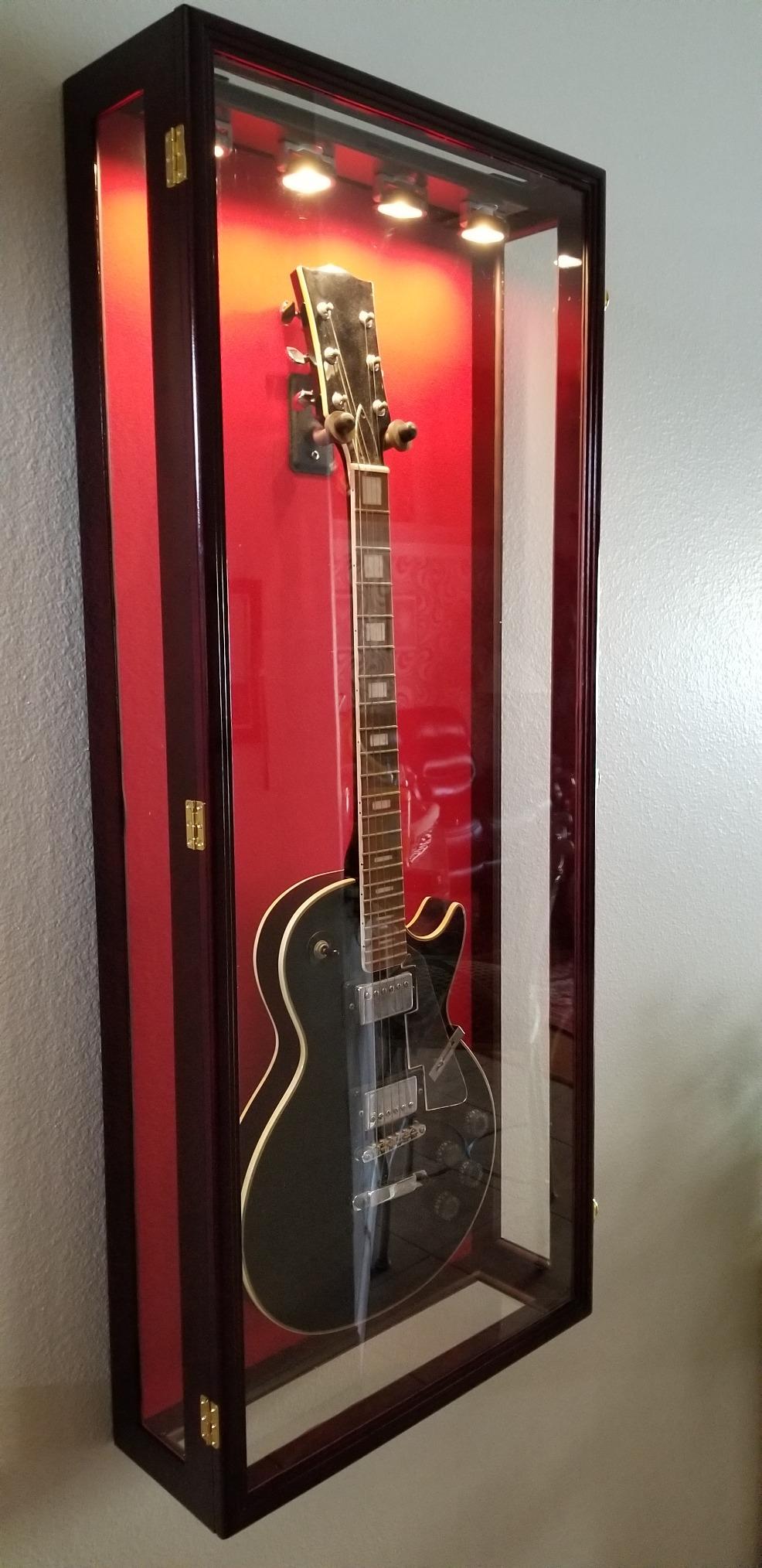 sfDisplay.com,LLC. Clear Viewing Guitar Display Case Fender Acoustic Electric Cabinet Rack Holder (Black Finish, Red Background) customer photo 2