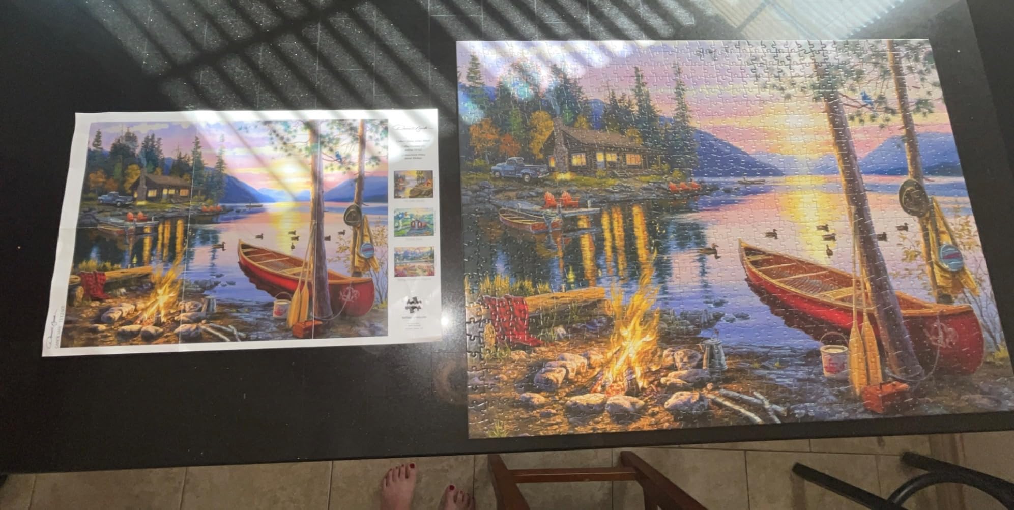 Buffalo Games Darrell Bush Canoe Lake Jigsaw Puzzle, 1000 Piece, for Adults | Full-Size Reference Poster, Darrell Bush Cabin-Sunset Scene, Recycled Materials, Jigsaw Puzzles 1000 Pieces customer photo 1