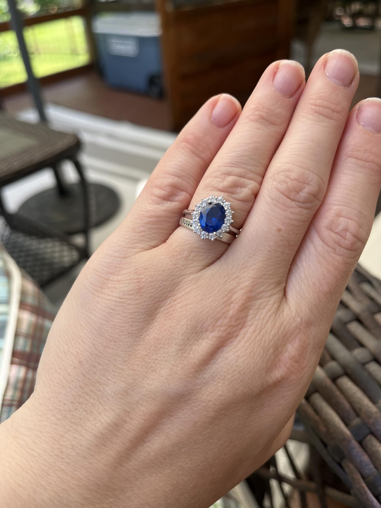 Princess Diana Kate Middleton Class Gemstone Birthstone Sapphire Halo Engagement Rings for Women, Anniversary 14K White Yellow Rose Gold Plated 925 Sterling Silver Promise Rings for Her customer photo 1
