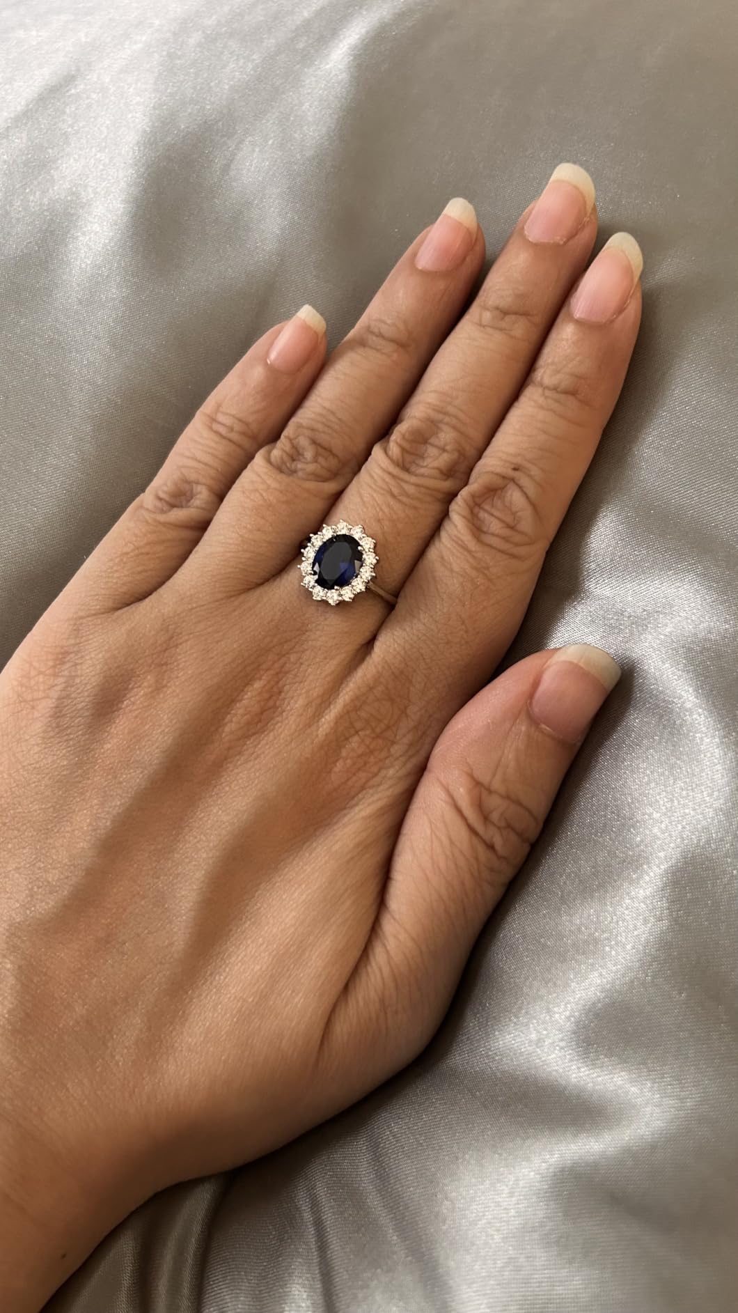 Princess Diana Kate Middleton Class Gemstone Birthstone Sapphire Halo Engagement Rings for Women, Anniversary 14K White Yellow Rose Gold Plated 925 Sterling Silver Promise Rings for Her customer photo 2