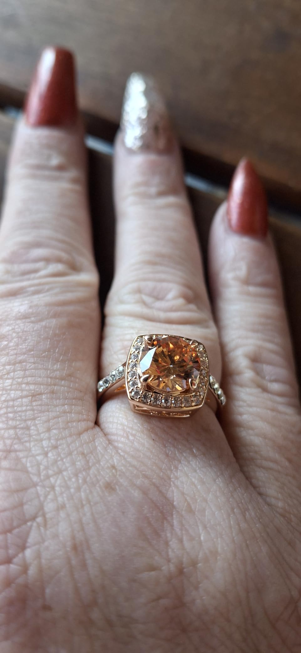 Yellow Shinning Cubic Zirconia Topaz Rings For Women 18K Rose Gold Plated customer photo 1