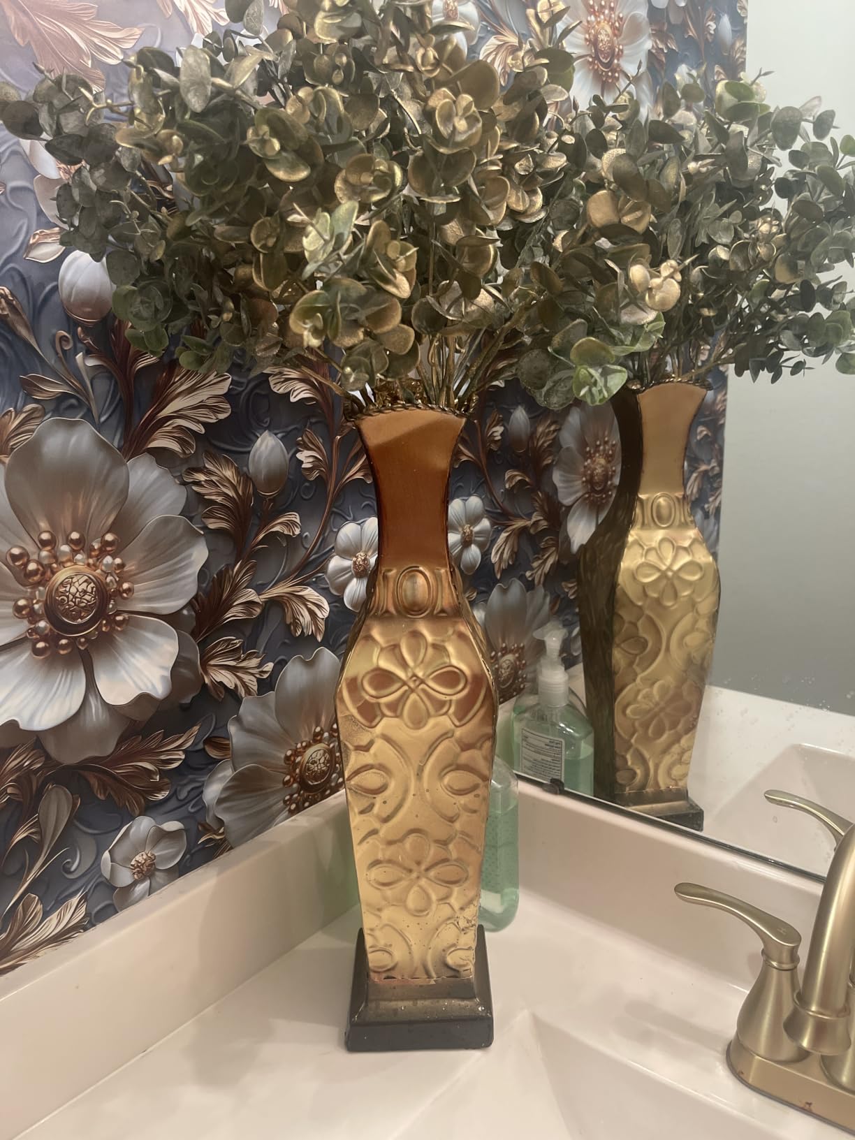 Elements Harlequin Embossed Decorative Metal Vase, Home Decor for Dried Flower and Artificial Floral Arrangements, Living Room, Bedroom, Table Centerpiece, 17-Inch customer photo 1