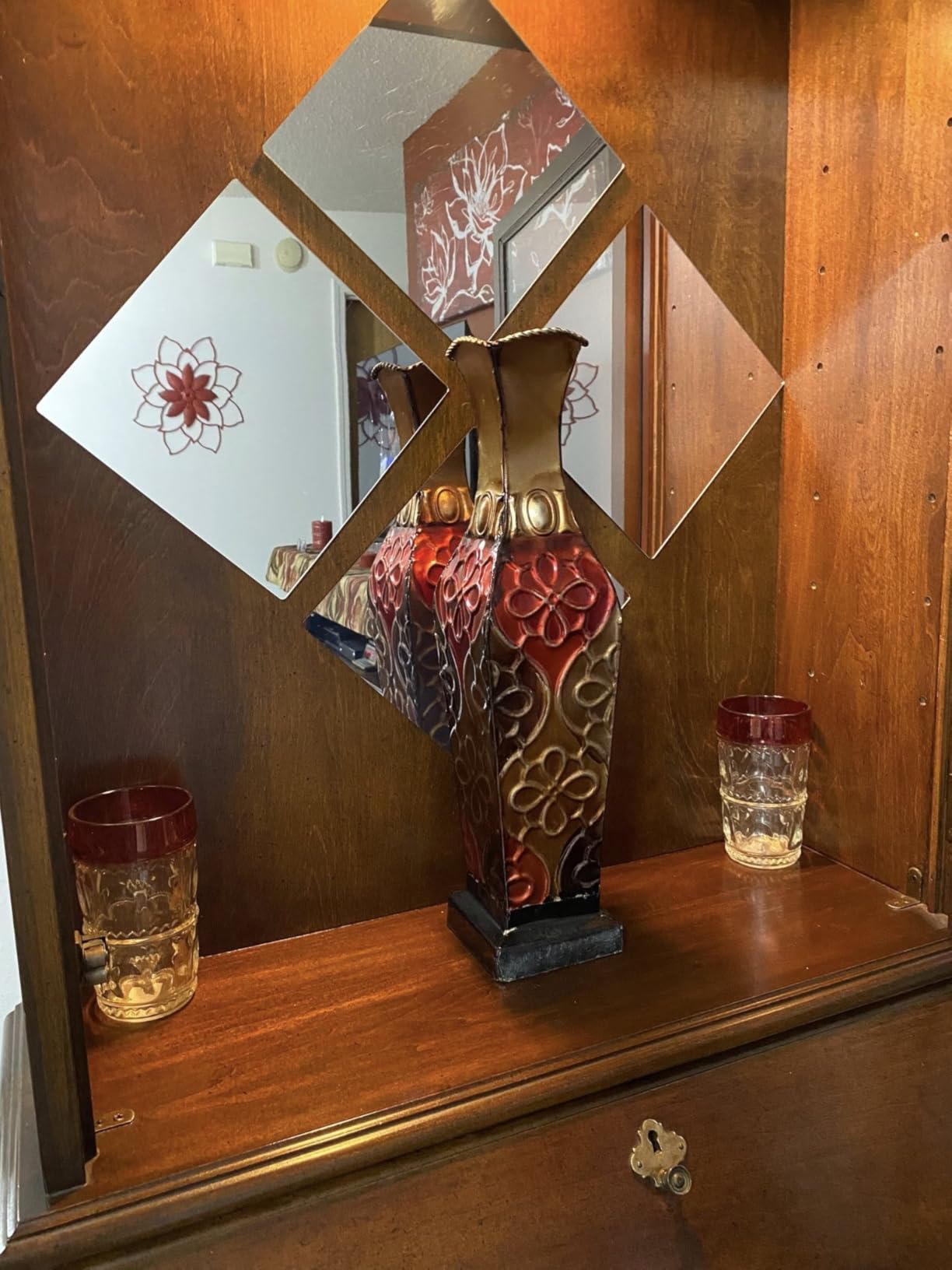Elements Harlequin Embossed Decorative Metal Vase, Home Decor for Dried Flower and Artificial Floral Arrangements, Living Room, Bedroom, Table Centerpiece, 17-Inch customer photo 2
