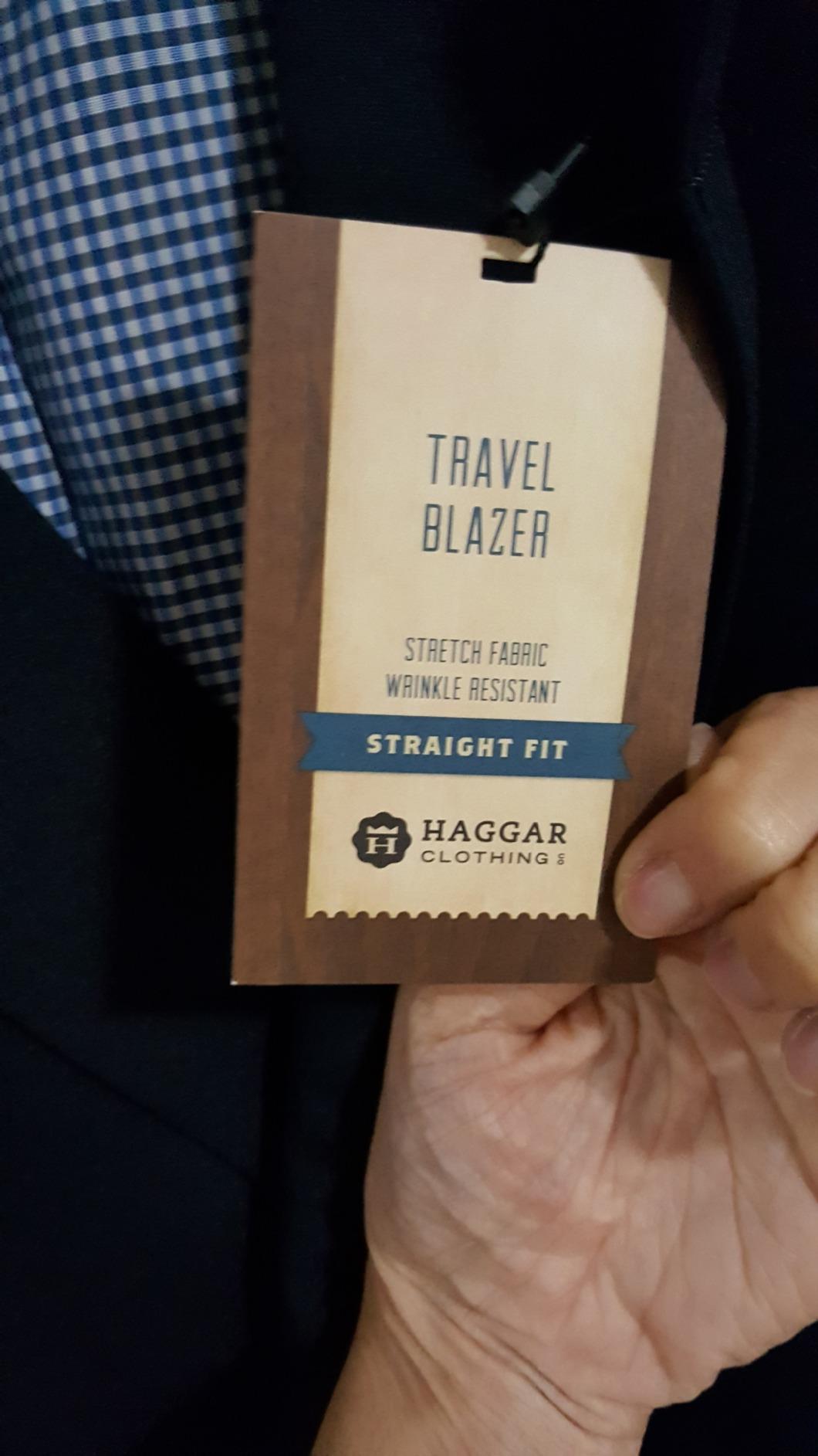Haggar Men's Travel Stretch Tailored Fit 2-Button Side Vent Solid Blazer customer photo 1