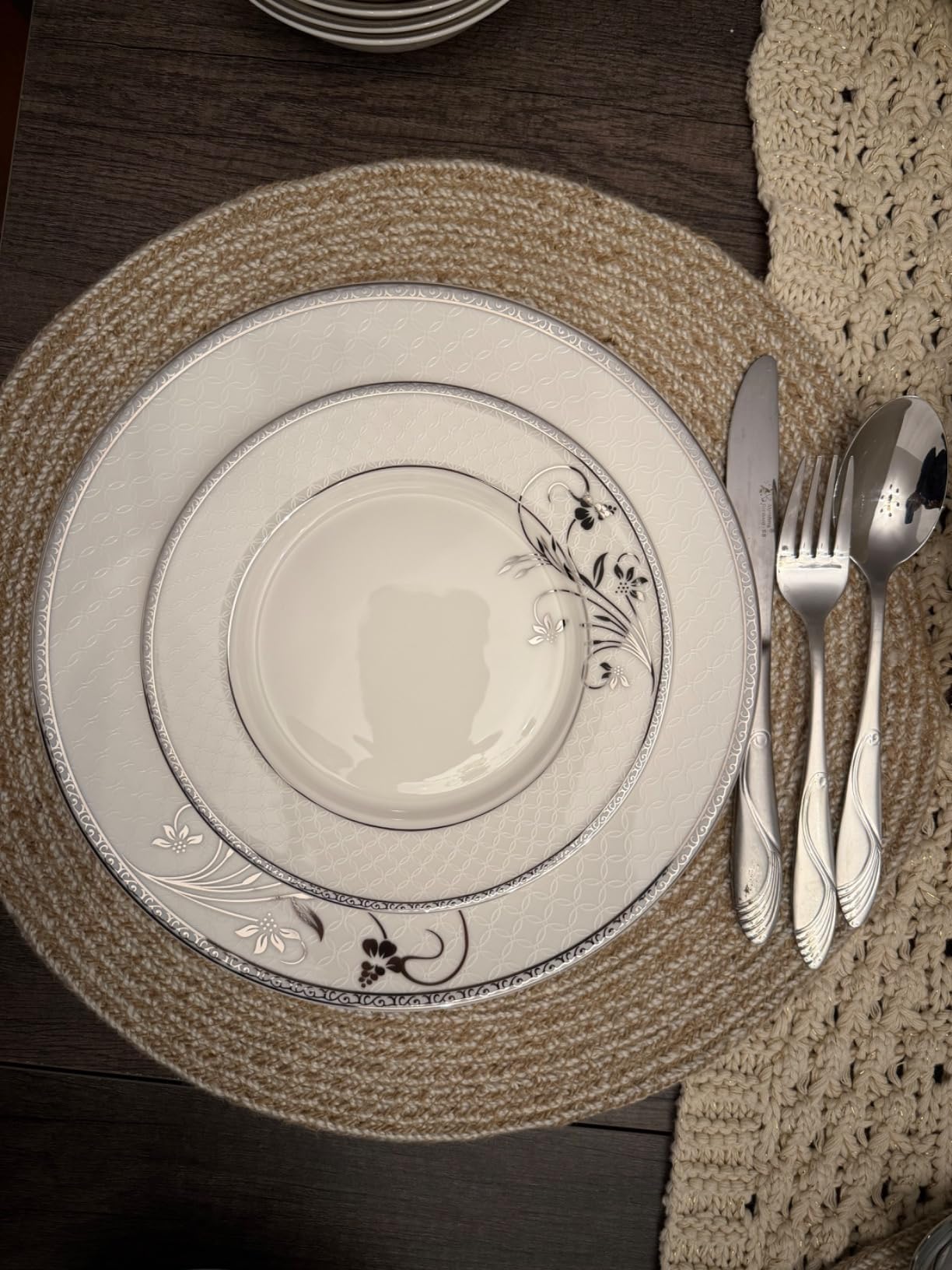 Lorenzo 57 Piece Elegant Bone China Service for 8 Viola Dinnerware Sets, Silver customer photo 2