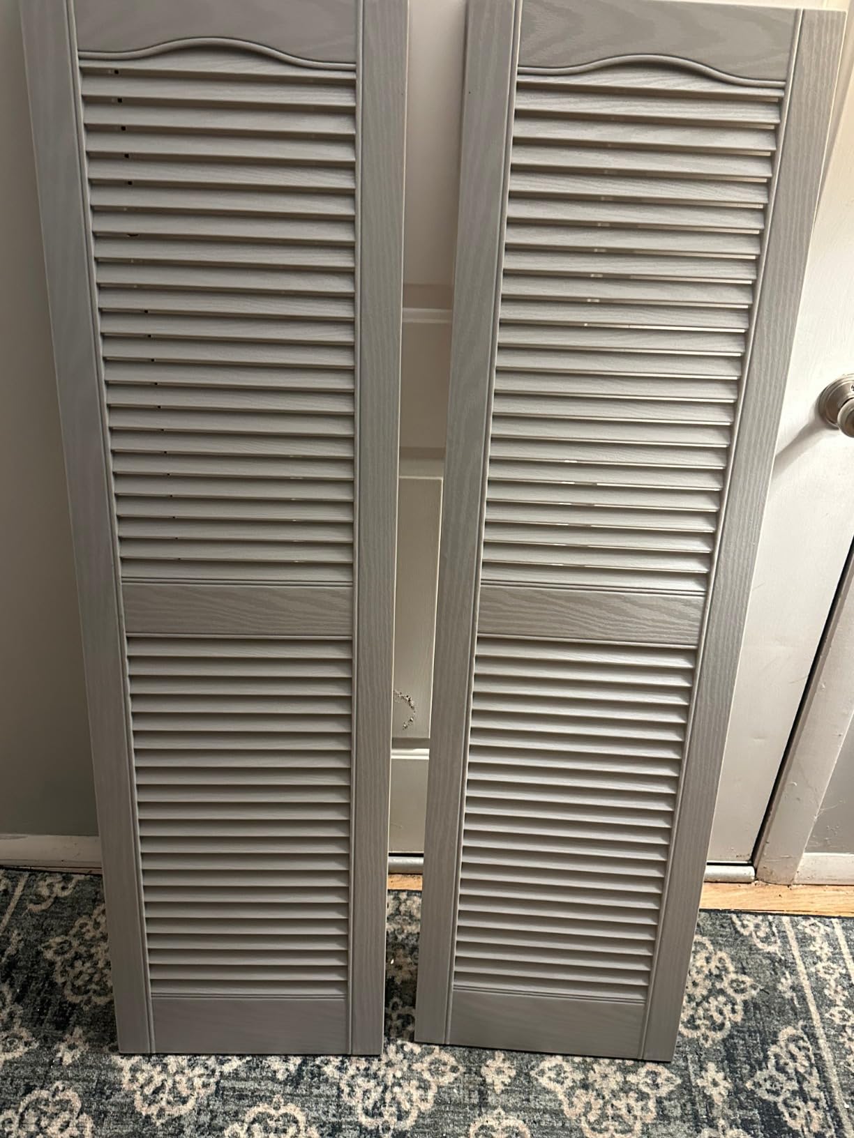 Ekena Millwork Lifetime Vinyl LL1S12X03100BL Standard Cathedral Top Center Mullion, Open Louver Vinyl Shutters, w/Installation Shutter-Lok's & Matching Screws (Per Pair), 12