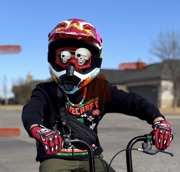 XFMT Kids Dirt Bike Helmet Youth Motorcycle Helmet DOT-Certified Full Face Helmets for Motocross ATV Off-Road Street Bike with Goggles & Gloves, Red Spider Small customer photo 1
