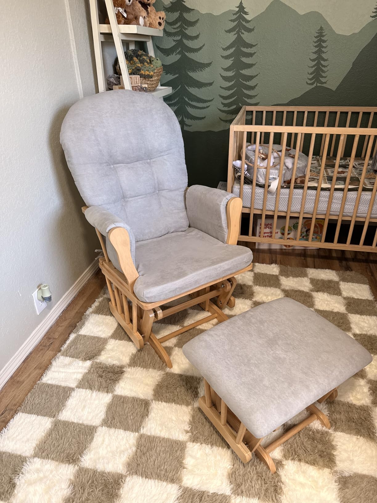 Windsor Glider and Ottoman, Polyester, Wood, Metal, White with Gray Cushion customer photo 1