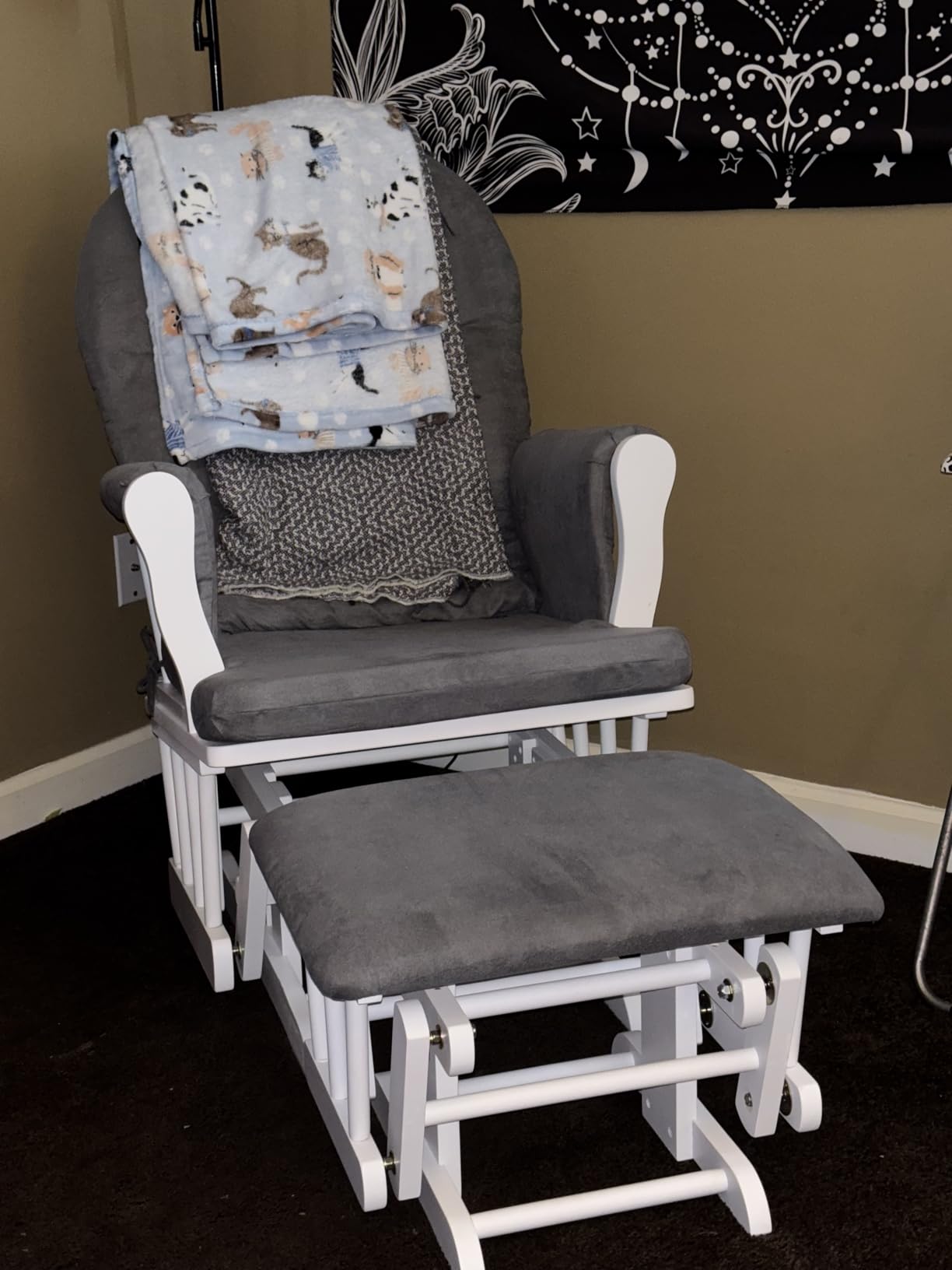 Windsor Glider and Ottoman, Polyester, Wood, Metal, White with Gray Cushion customer photo 2