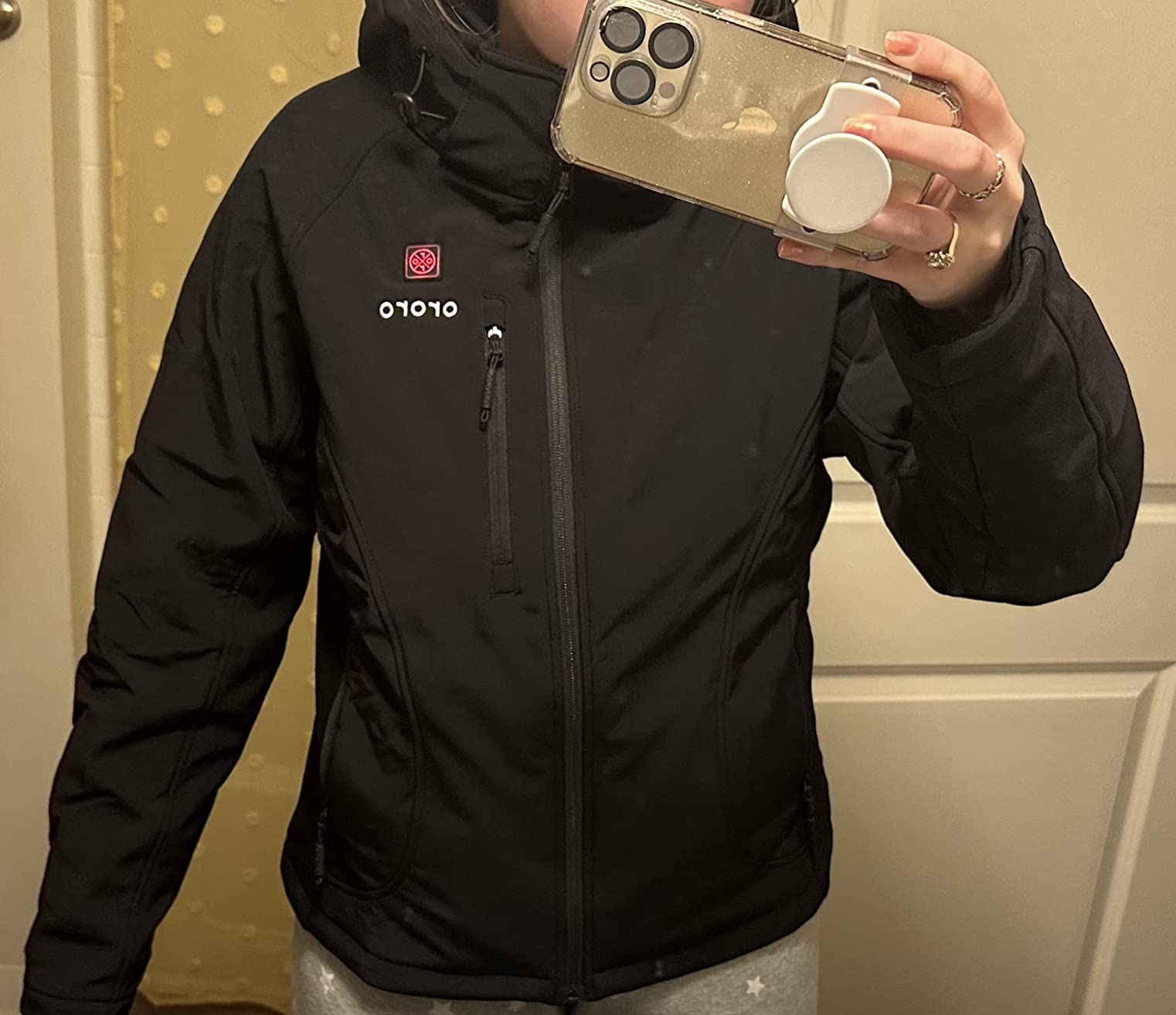 ORORO Women's Classic Heated Jacket, Shell Jacket with Battery | Water and wind resistant softshell, with collar heating, battery included, machine washable, detachable and adjustable hood customer photo 1