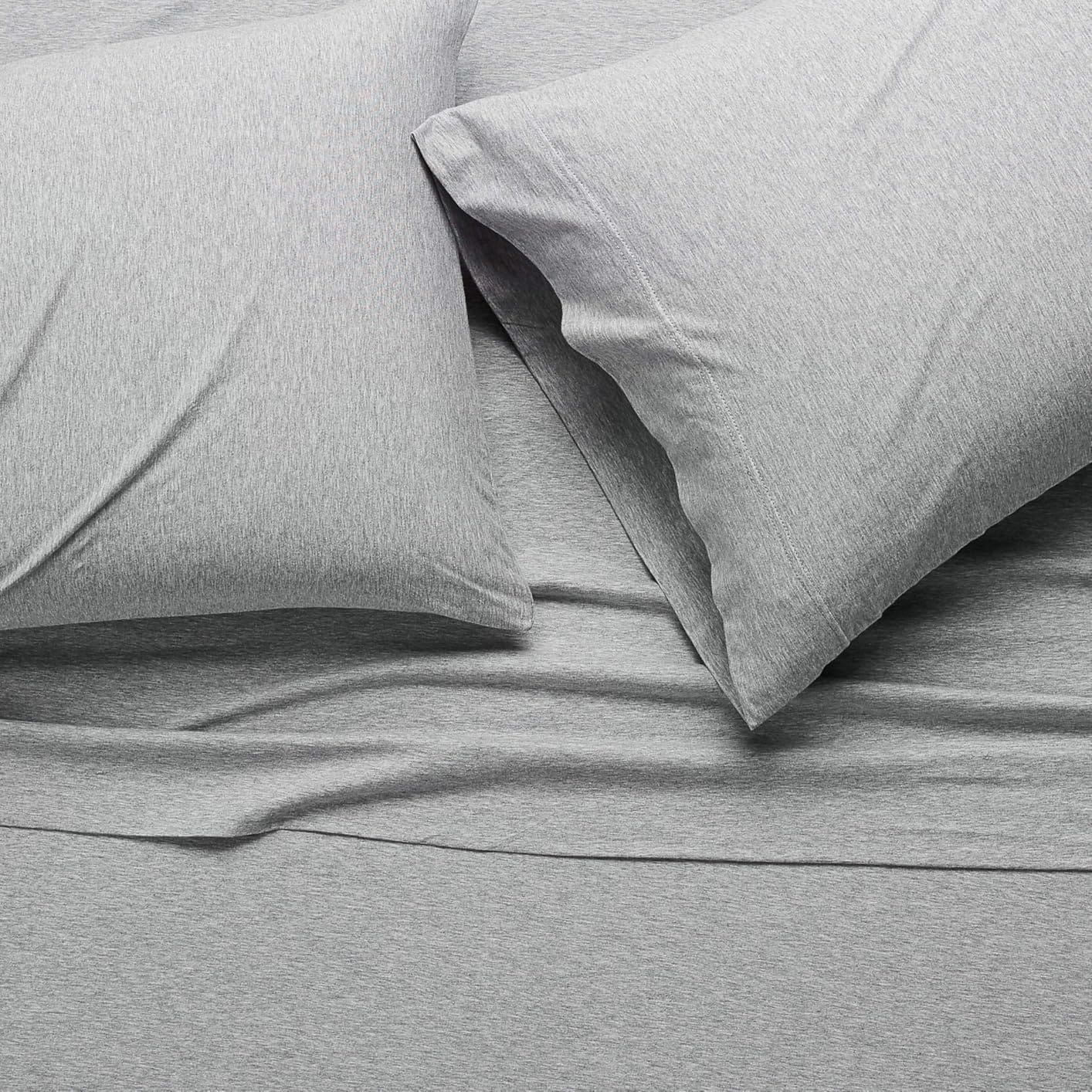 Amazon Basics 4-Piece Soft, Breathable 100% Cotton Jersey Knit Bed Sheet Set with Deep Pockets, Includes Flat and Fitted Sheets, Pillowcase, Queen, Oatmeal, Solid customer photo 2