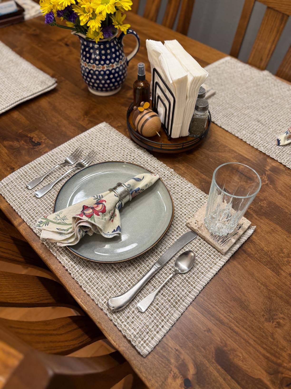 Sweet Home Collection 100% Cotton Placemats for Dining Room Rectangle Two Tone Woven Fabric 13