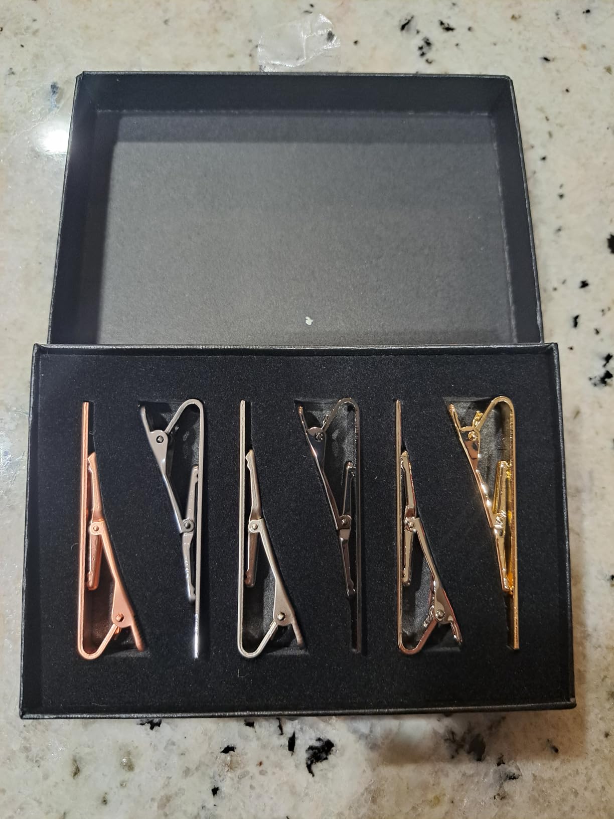 Tie Clips for Men, 6 PACK Tie Clip Set with Elegant Gift Box - Shiny & Matte Tie Clips Black, Silver, Gold Tie Bar Tie Pinch Tie Clasp. Nice Gift for Father, Husband, Boyfriend, Wedding (Classic 6PC) customer photo 1