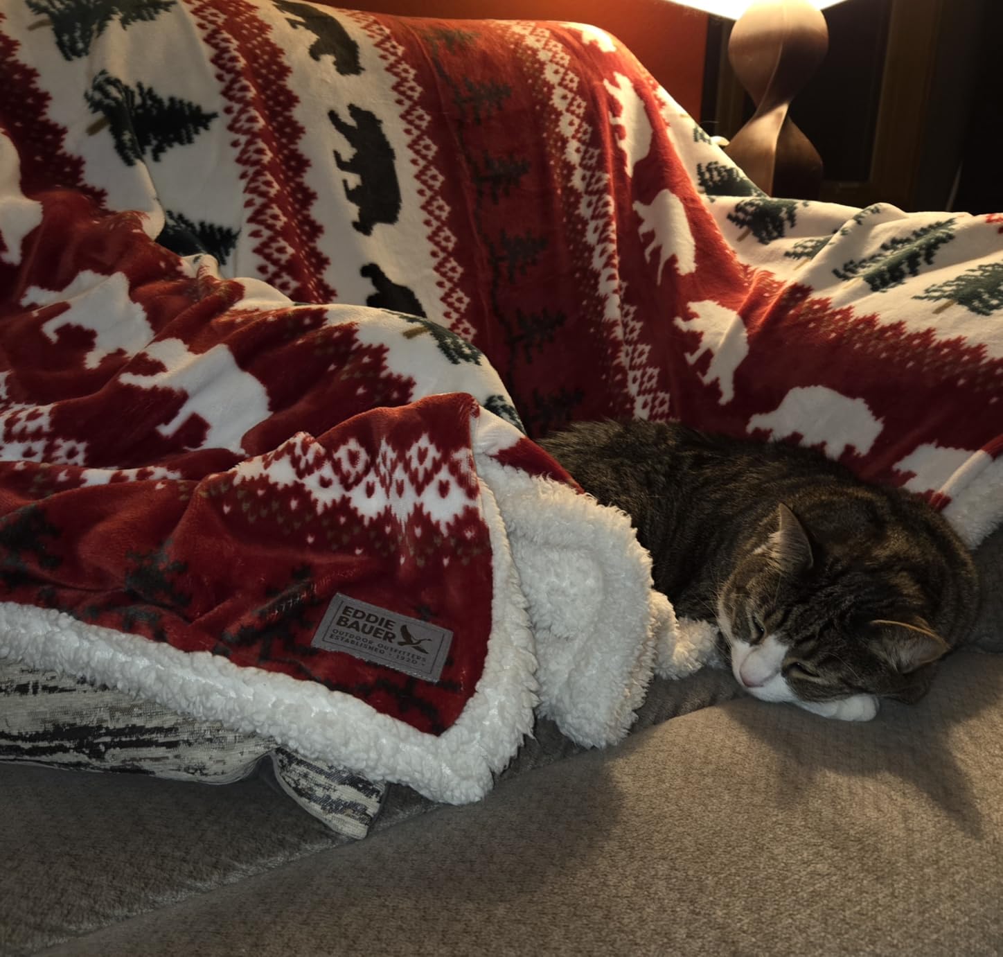 Eddie Bauer - Throw Blanket, Ultra-Soft Plush Blanket with Faux Shearling Popcorn Fleece Reverse, Oversized Bedding for Couch or Bed (New Castle Red, 50 x 60) customer photo 2