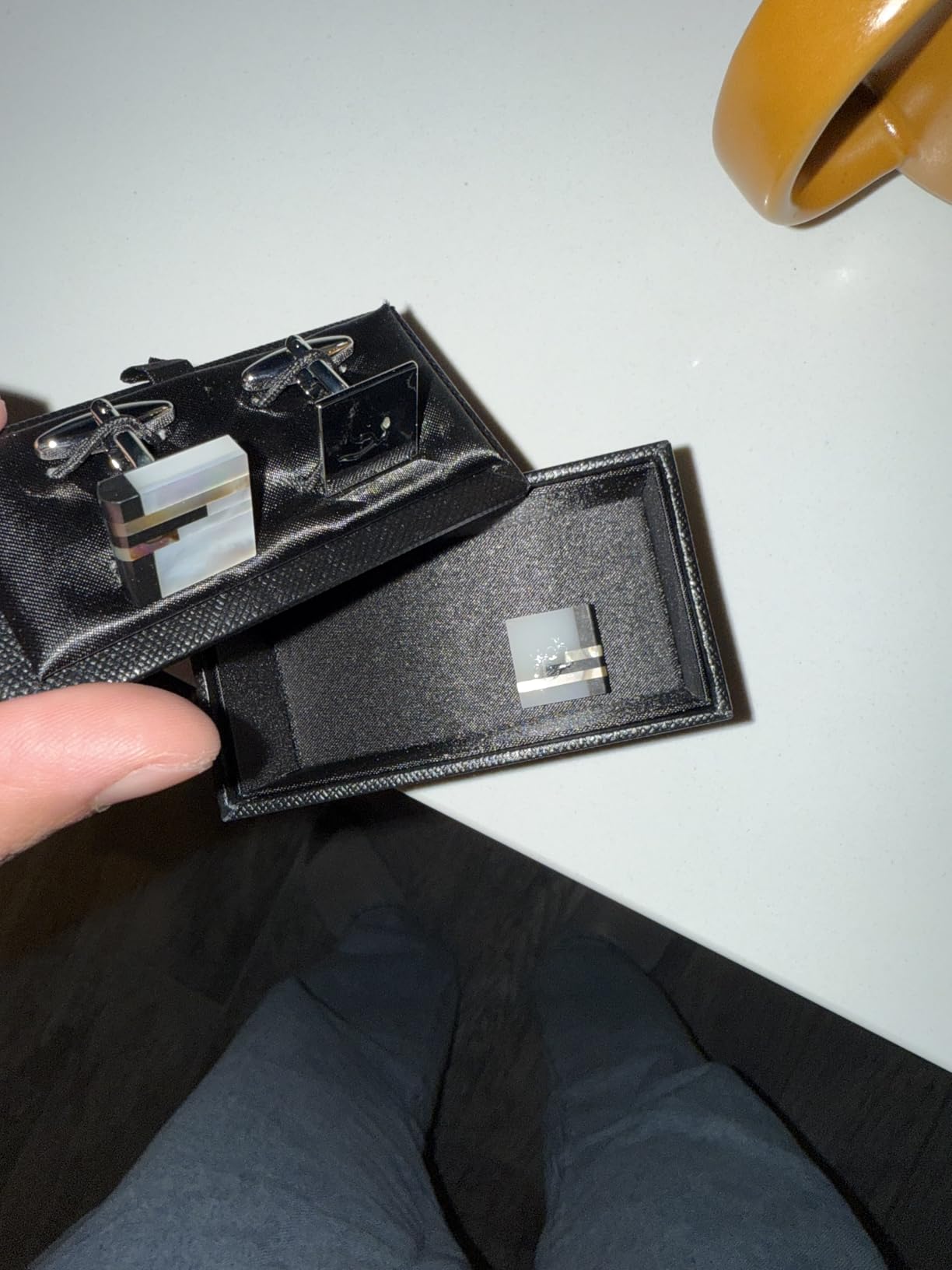 Classic Genuine Onyx and Mother of Pearl Cufflinks Men Classic Cuff links With Box customer photo 1