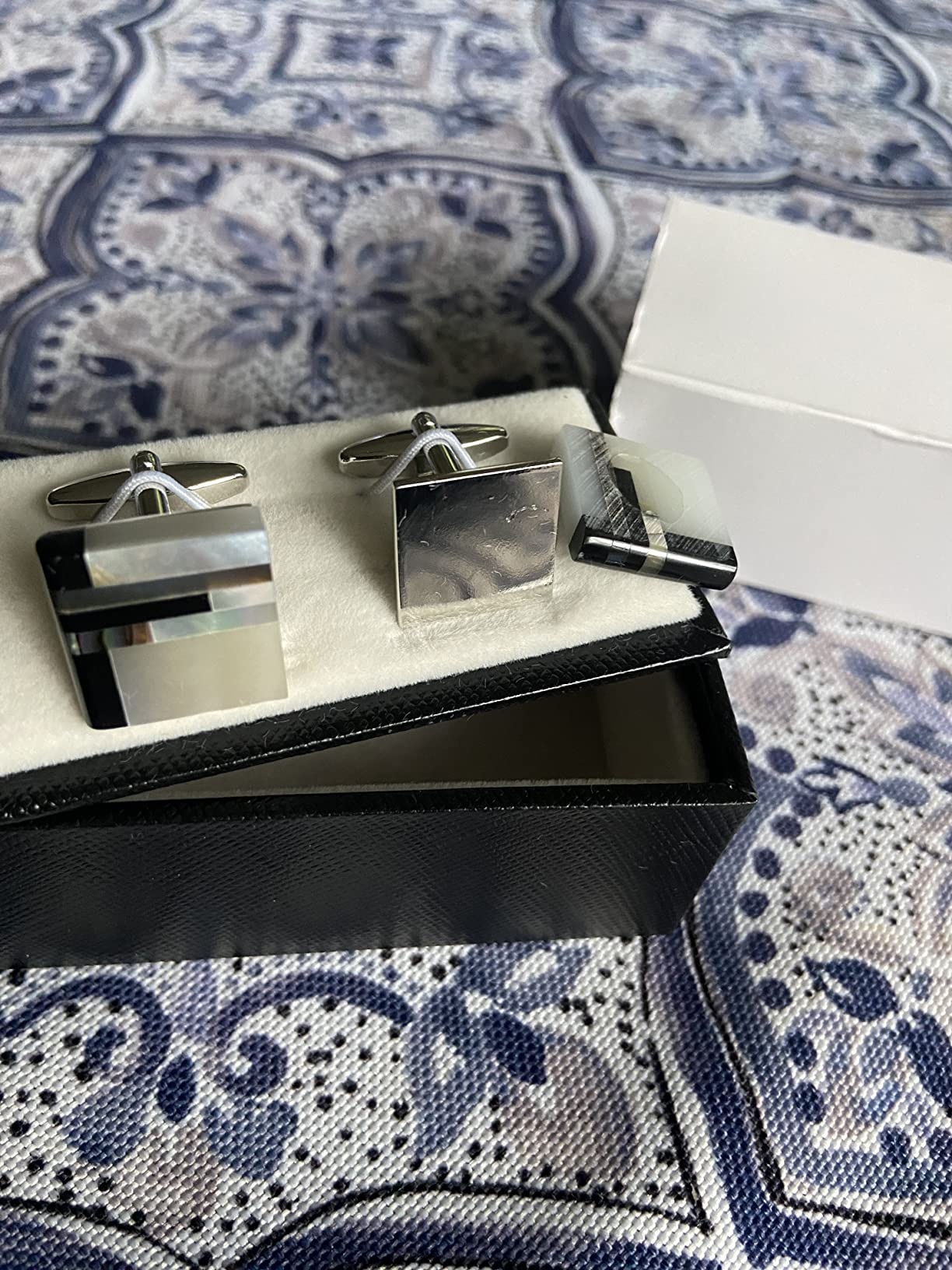 Classic Genuine Onyx and Mother of Pearl Cufflinks Men Classic Cuff links With Box customer photo 2
