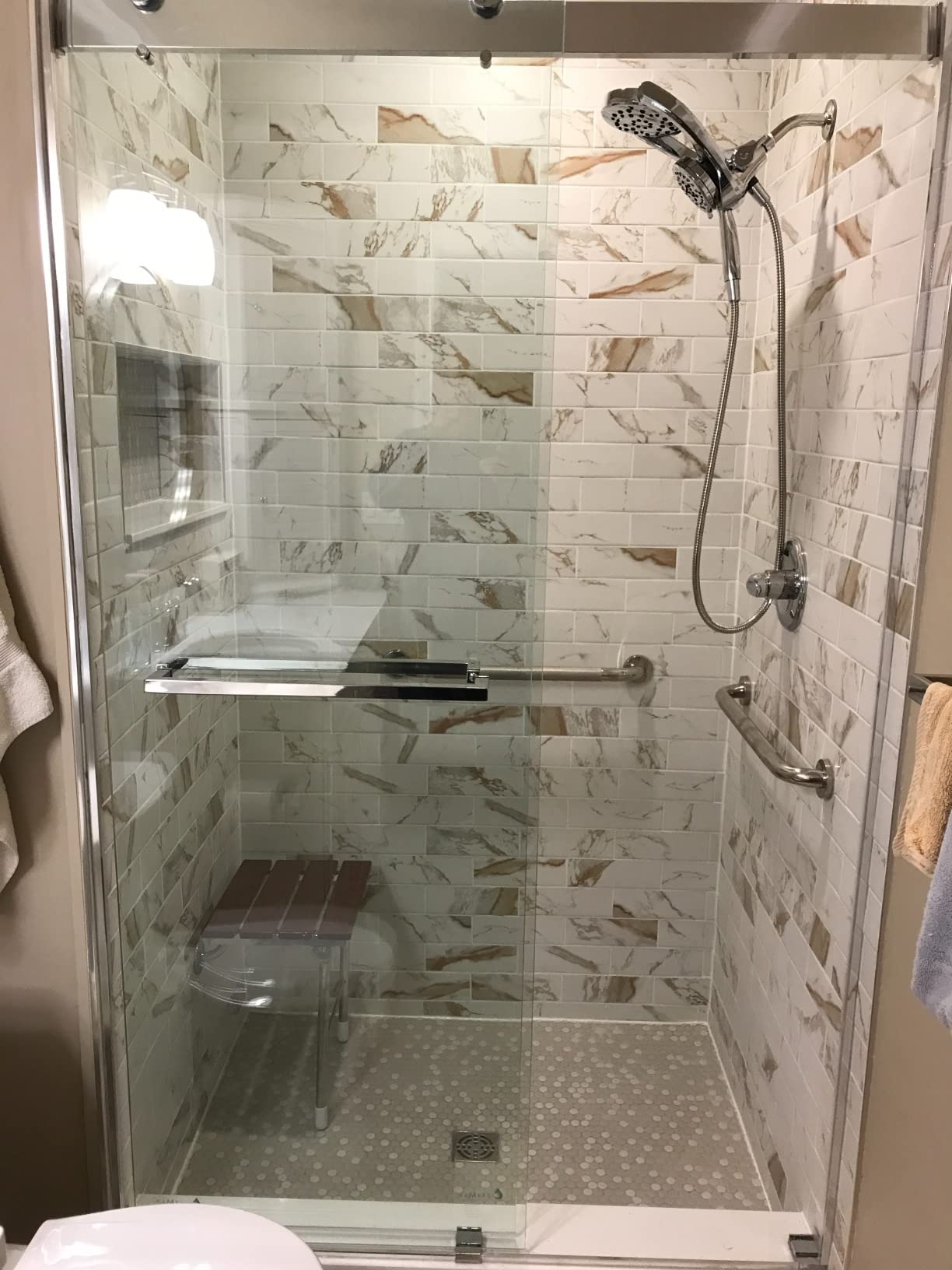 DreamLine Essence Frameless Bypass Sliding Shower Door in Brushed Nickel, 56-60 in Width, 76 in Height, 5/16 in. (8 mm) Certified Clear Tempered Glass, Smooth Gliding Open and Close. SHDR-6360760-04 customer photo 1