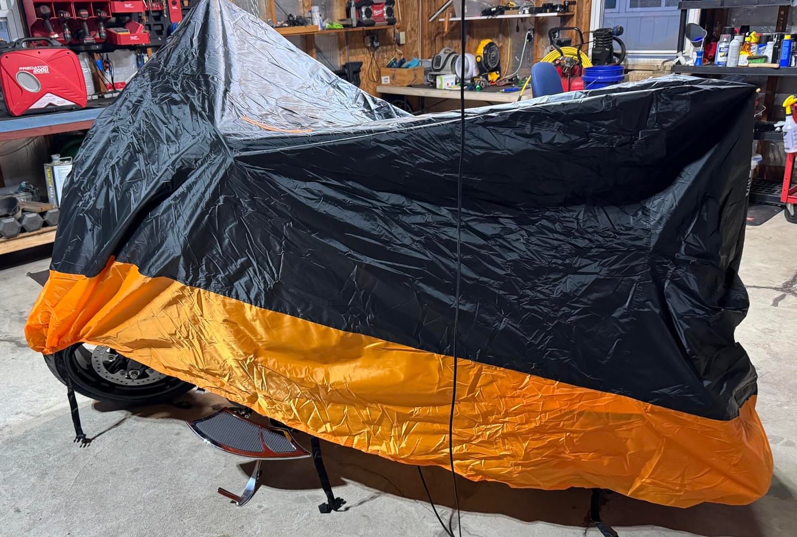 XYZCTEM Motorcycle Cover - All Season Waterproof Outdoor Protection | Fits up to 104 Inch Tour Bikes, Choppers and Cruisers - Protect Against Dust, Debris, Rain and Weather (Black& Orange) customer photo 2
