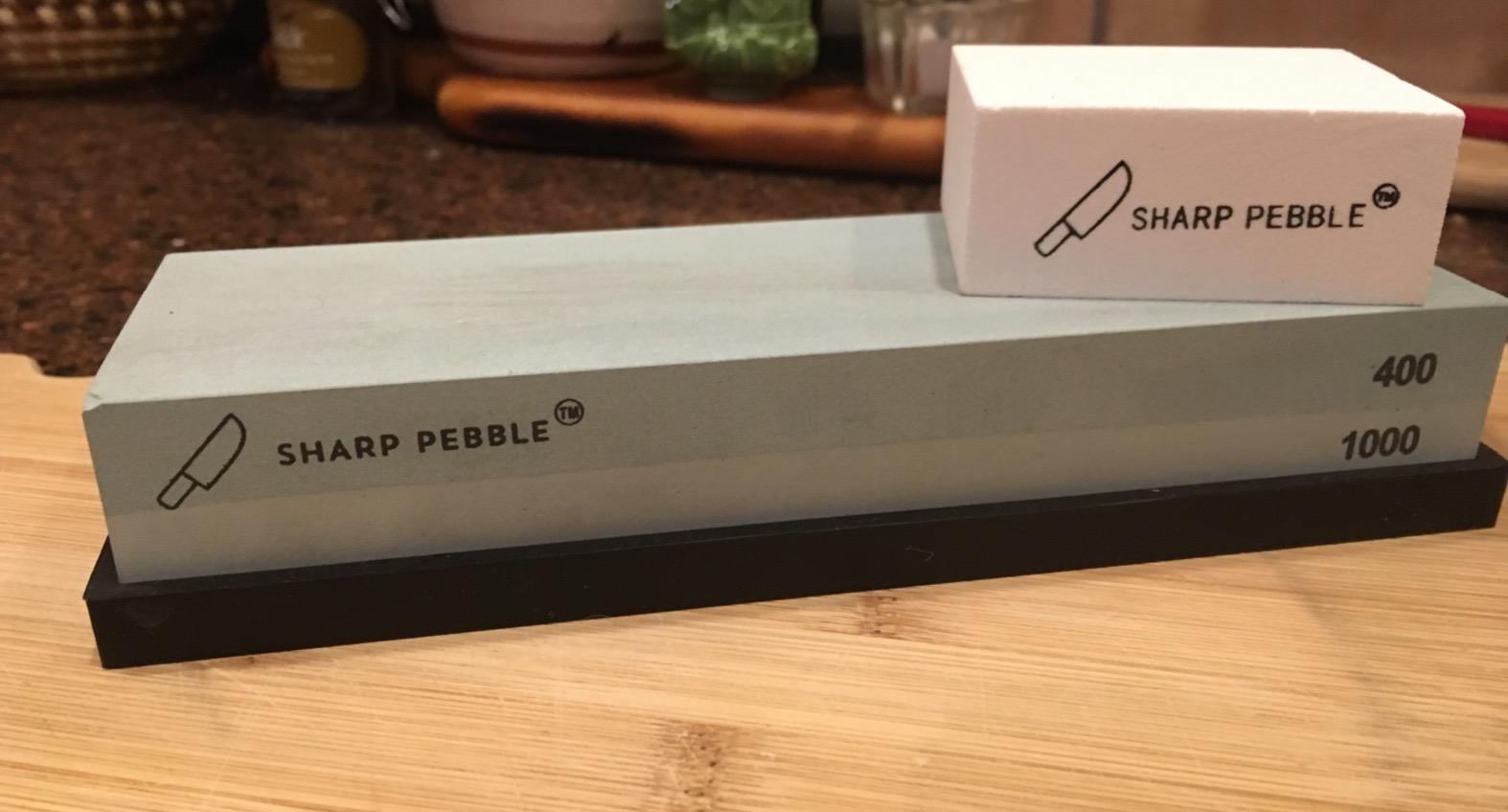Sharp Pebble Whetstone Knife Sharpening Stone Kit - 2 Sided 400/1000 Grit | Razor Sharp Edges at Home - Wet Stone Kitchen Knife Sharpener with Flattening Stone, NonSlip Rubber Base & Angle Guide customer photo 2