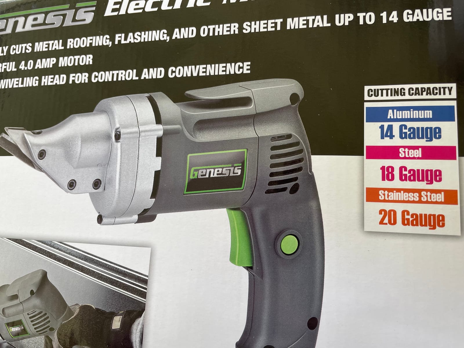Genesis Electric Metal Cutting Shear 4 Amp 14-Gauge Swivel-Head Variable-Speed (GES40) customer photo 1