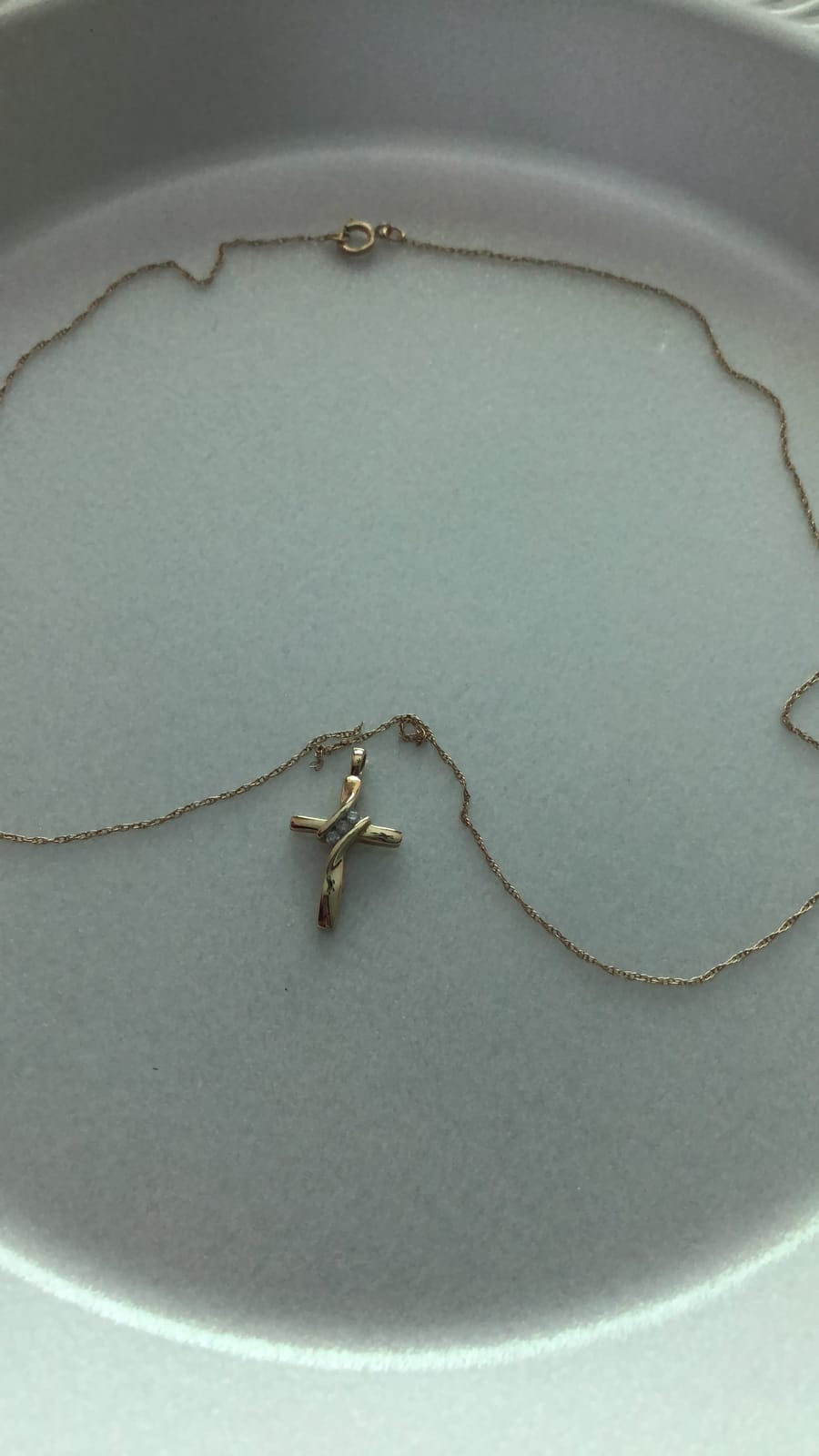 Natural Diamond Cross Pendant in 10K Yellow Gold | 3 Stone customer photo 1