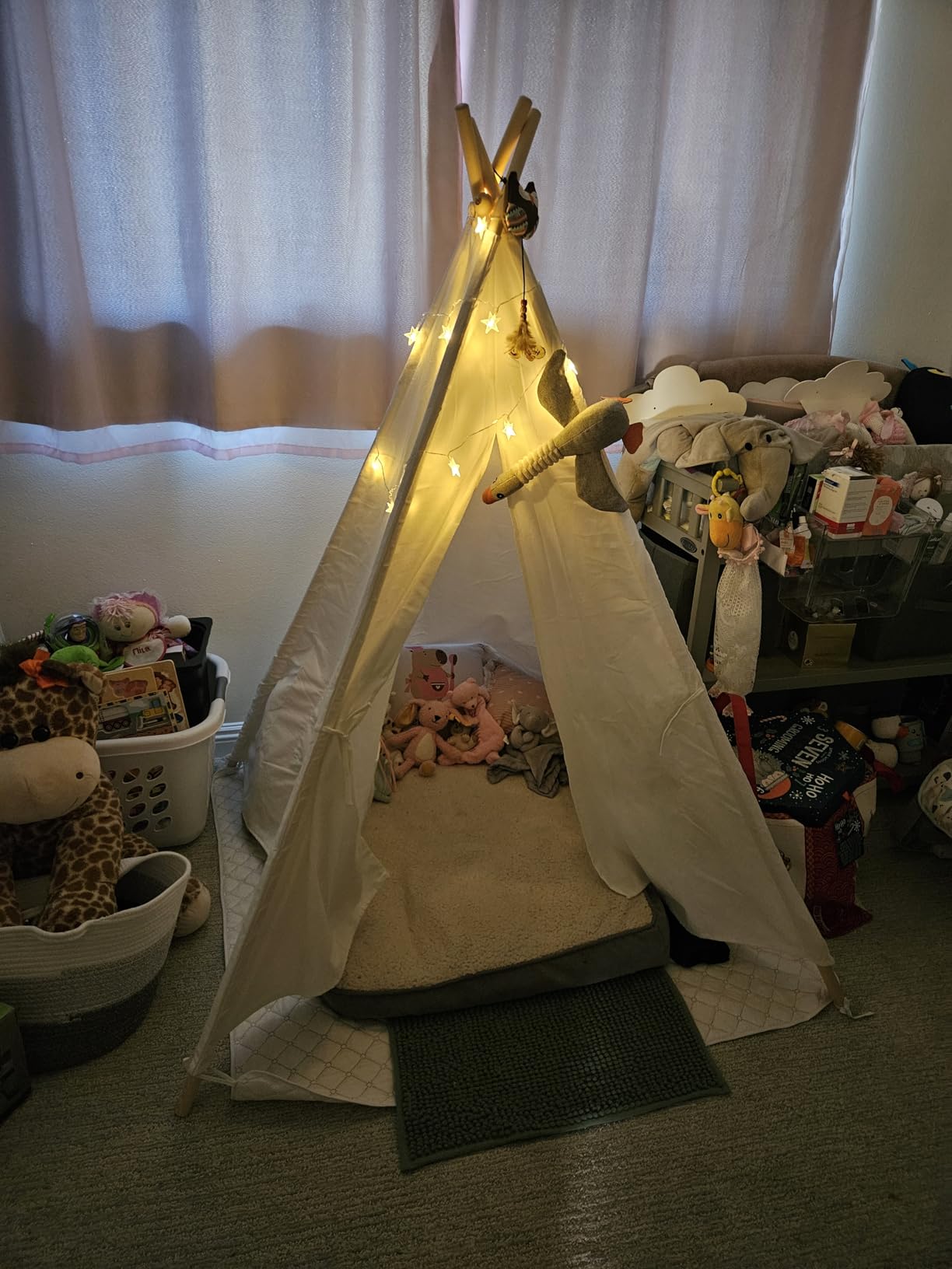 Little Dove Teepee Tent for Kids with Star Lights, Mat & Campfire Toy, Premium Cotton Canvas Kids Play Tent with Wooden Poles, Foldable Indoor Outdoor Playhouse with Carry Bag customer photo 2